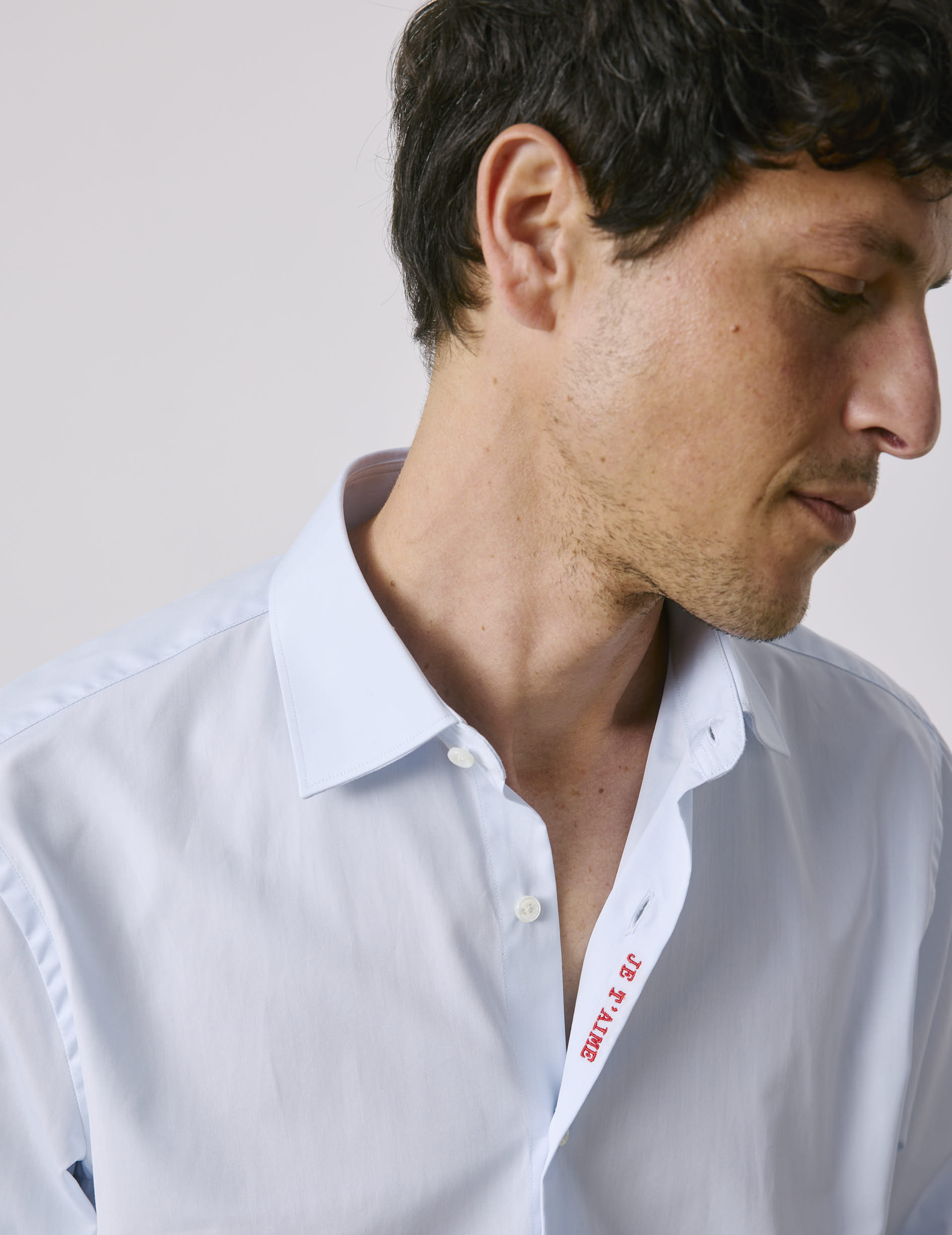 Unisex Blue "Je t'aime" shirt - Poplin - Figaret Collar