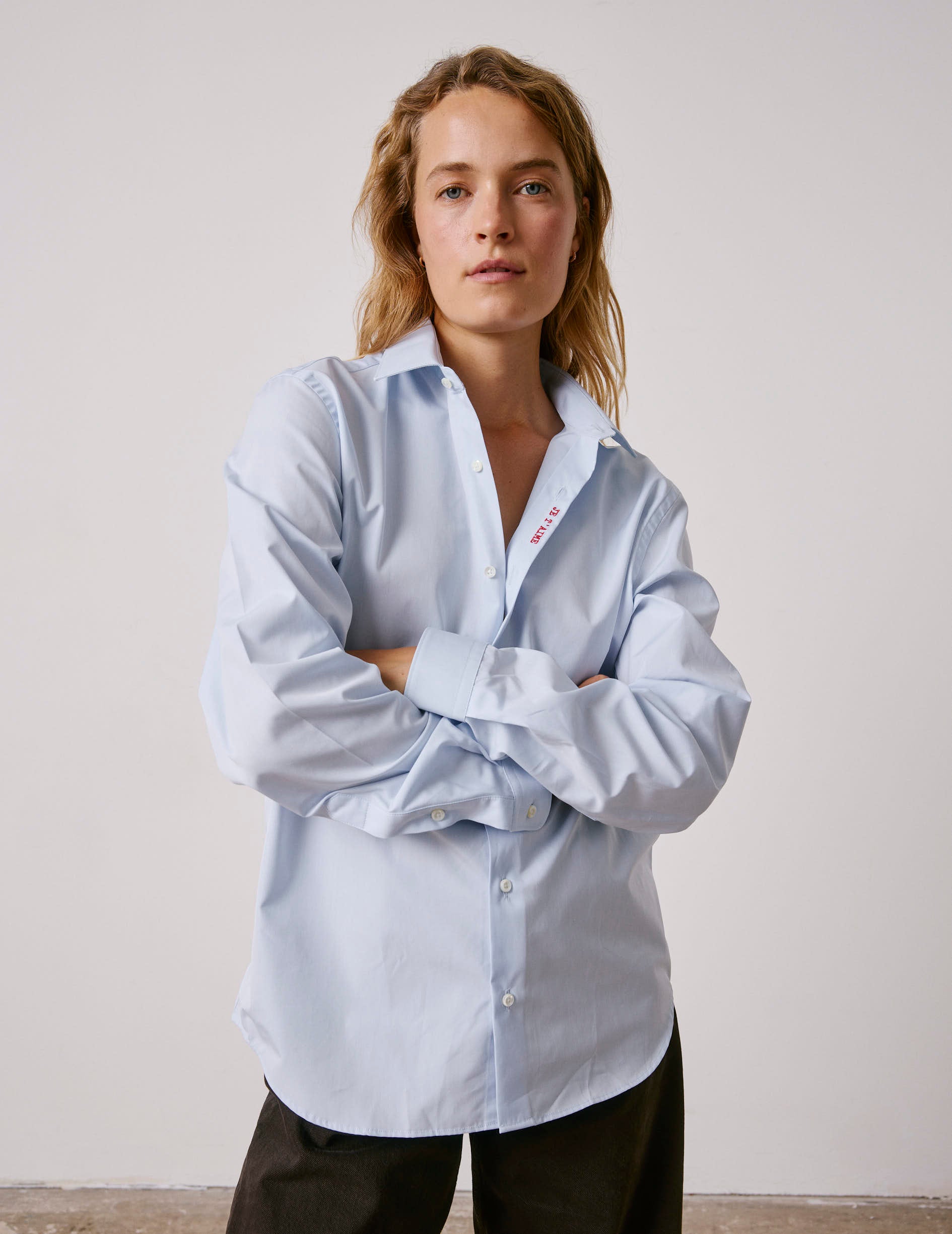 Unisex Blue "Je t'aime" shirt - Poplin - Figaret Collar