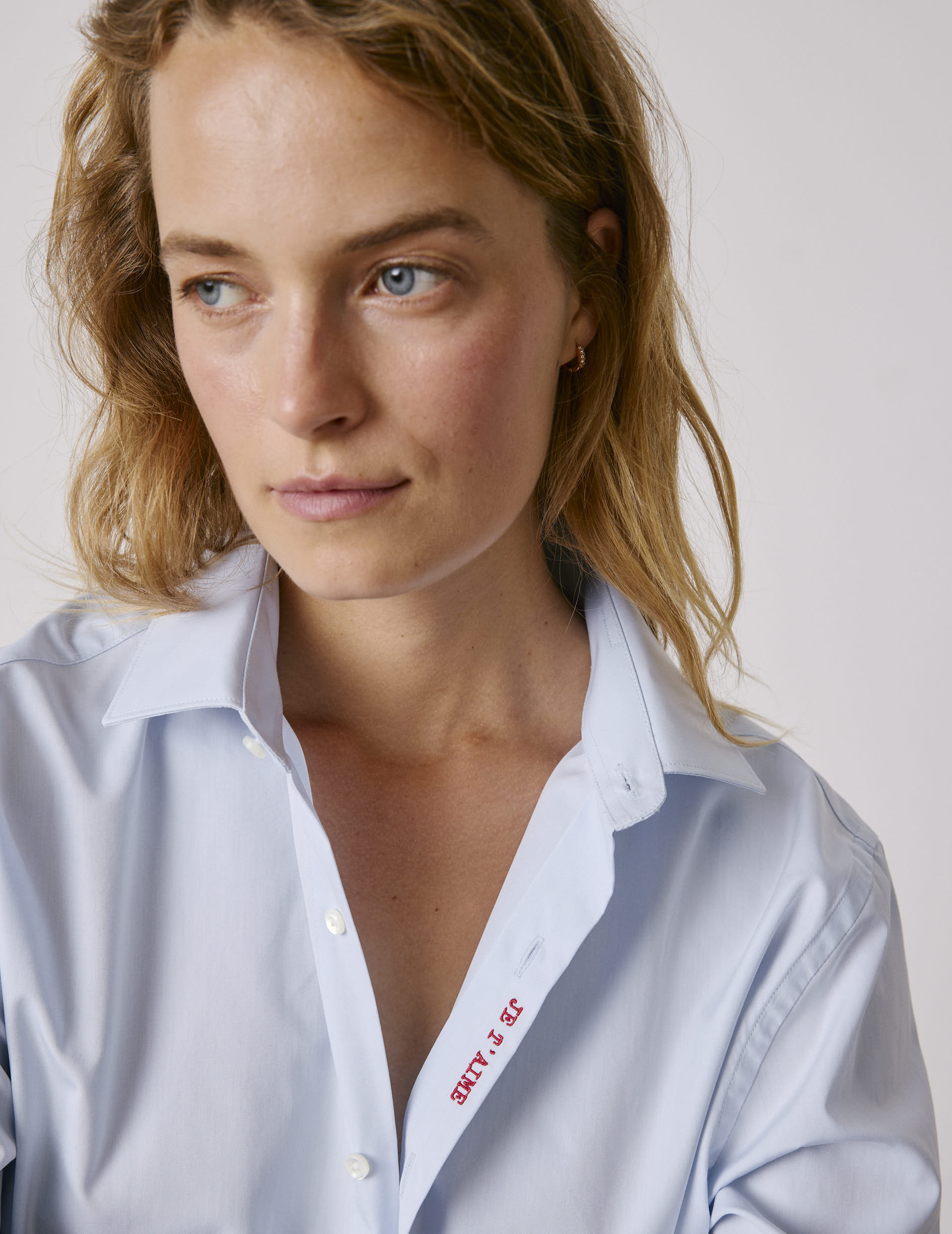 Unisex Blue "Je t'aime" shirt - Poplin - Figaret Collar