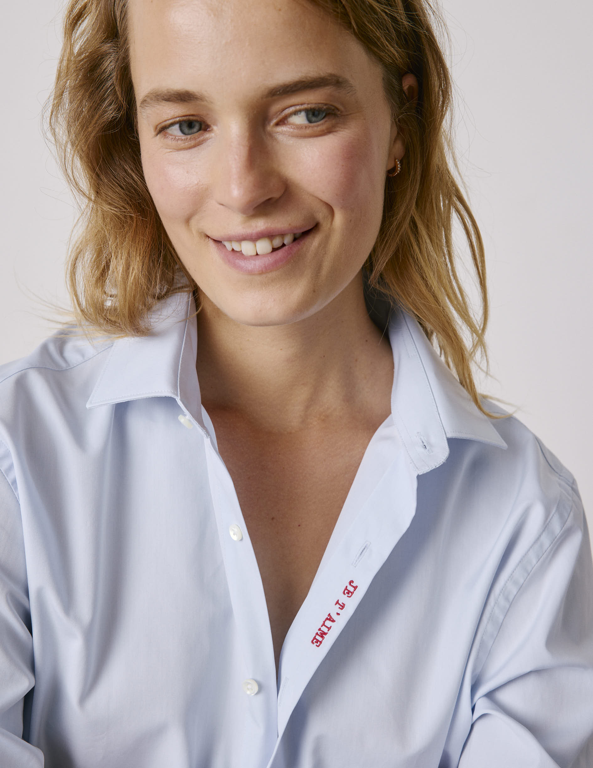 Unisex Blue "Je t'aime" shirt - Poplin - Figaret Collar