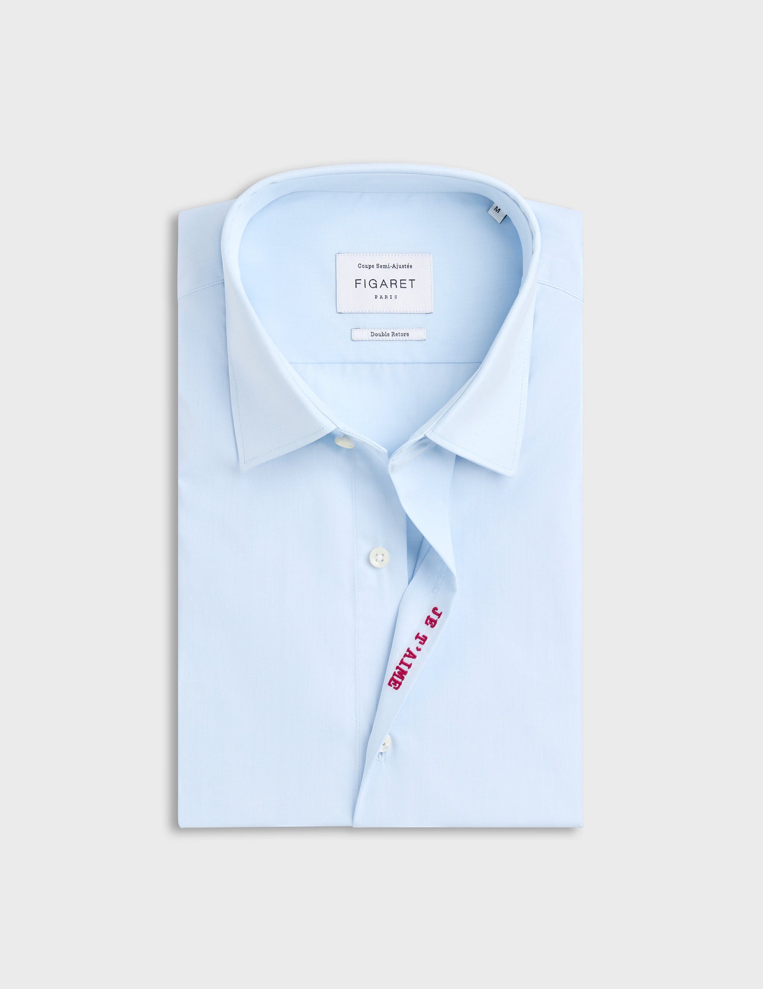 Unisex Blue "Je t'aime" shirt - Poplin - Figaret Collar#9