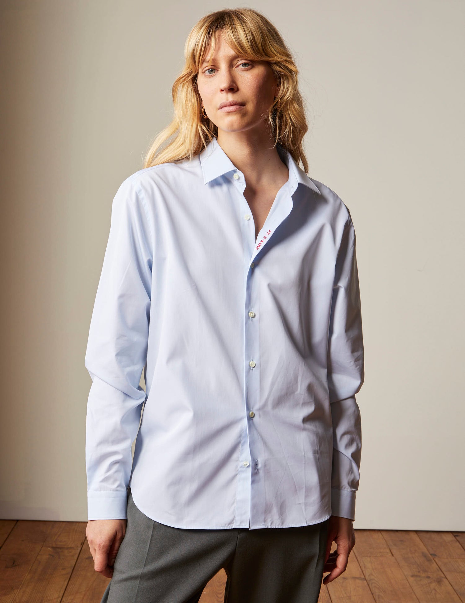 Unisex Blue "Je t'aime" shirt - Poplin - Figaret Collar#4