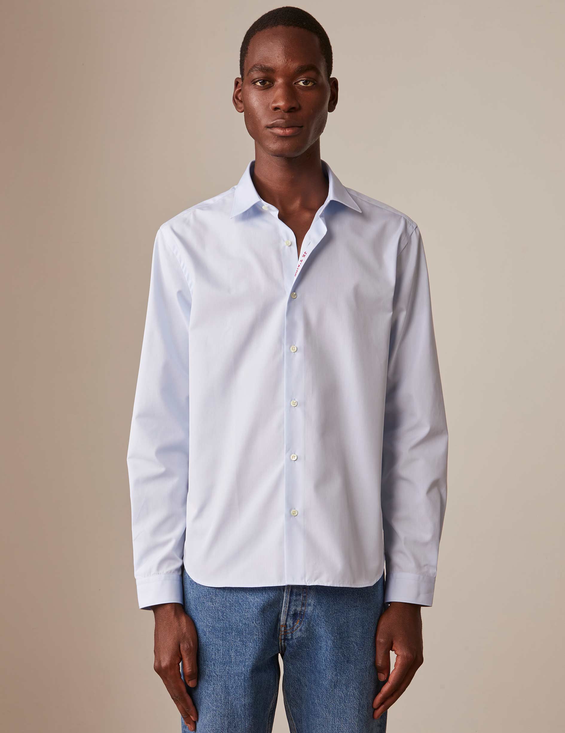 Unisex Blue "Je t'aime" shirt - Poplin - Figaret Collar