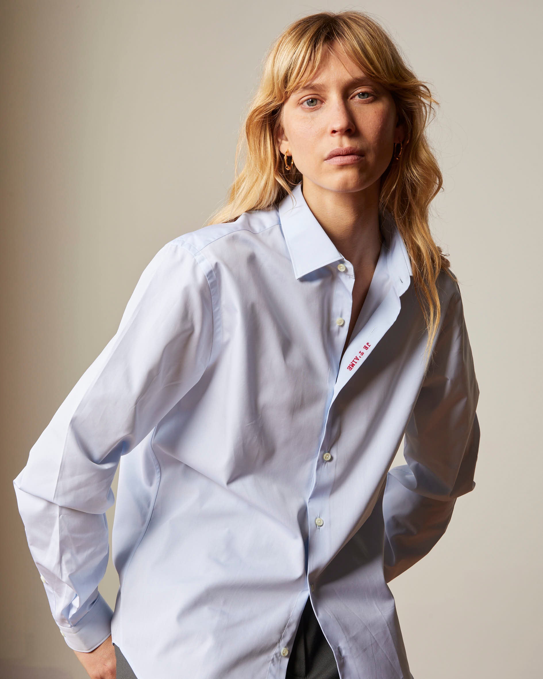 Unisex Blue "Je t'aime" shirt - Poplin - Figaret Collar