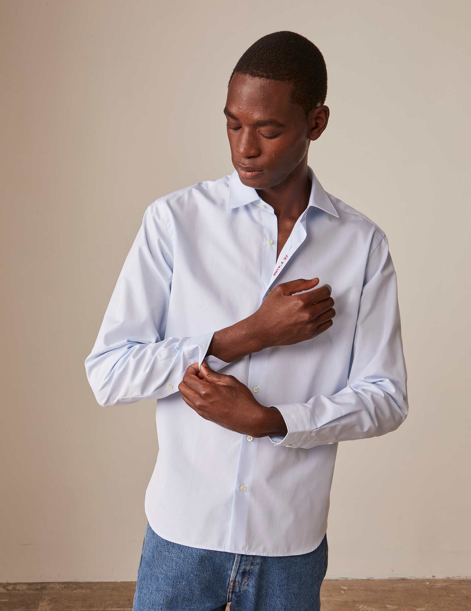 Unisex Blue "Je t'aime" shirt - Poplin - Figaret Collar#7