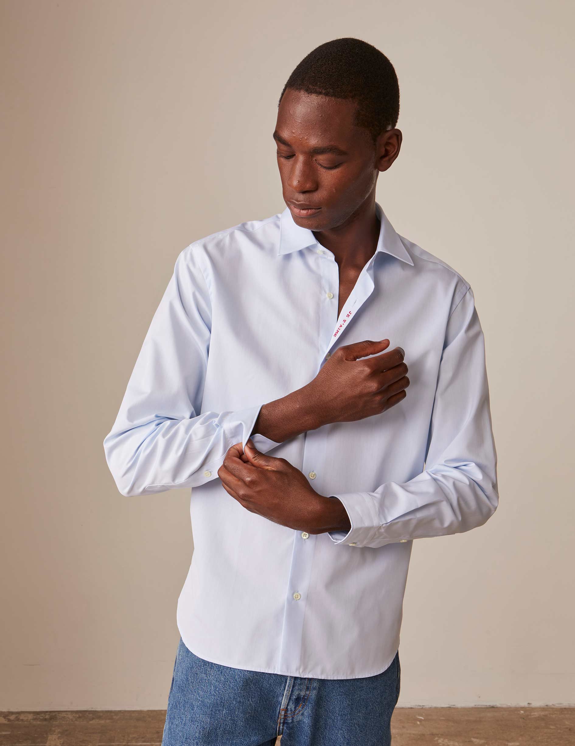 Unisex Blue "Je t'aime" shirt - Poplin - Figaret Collar