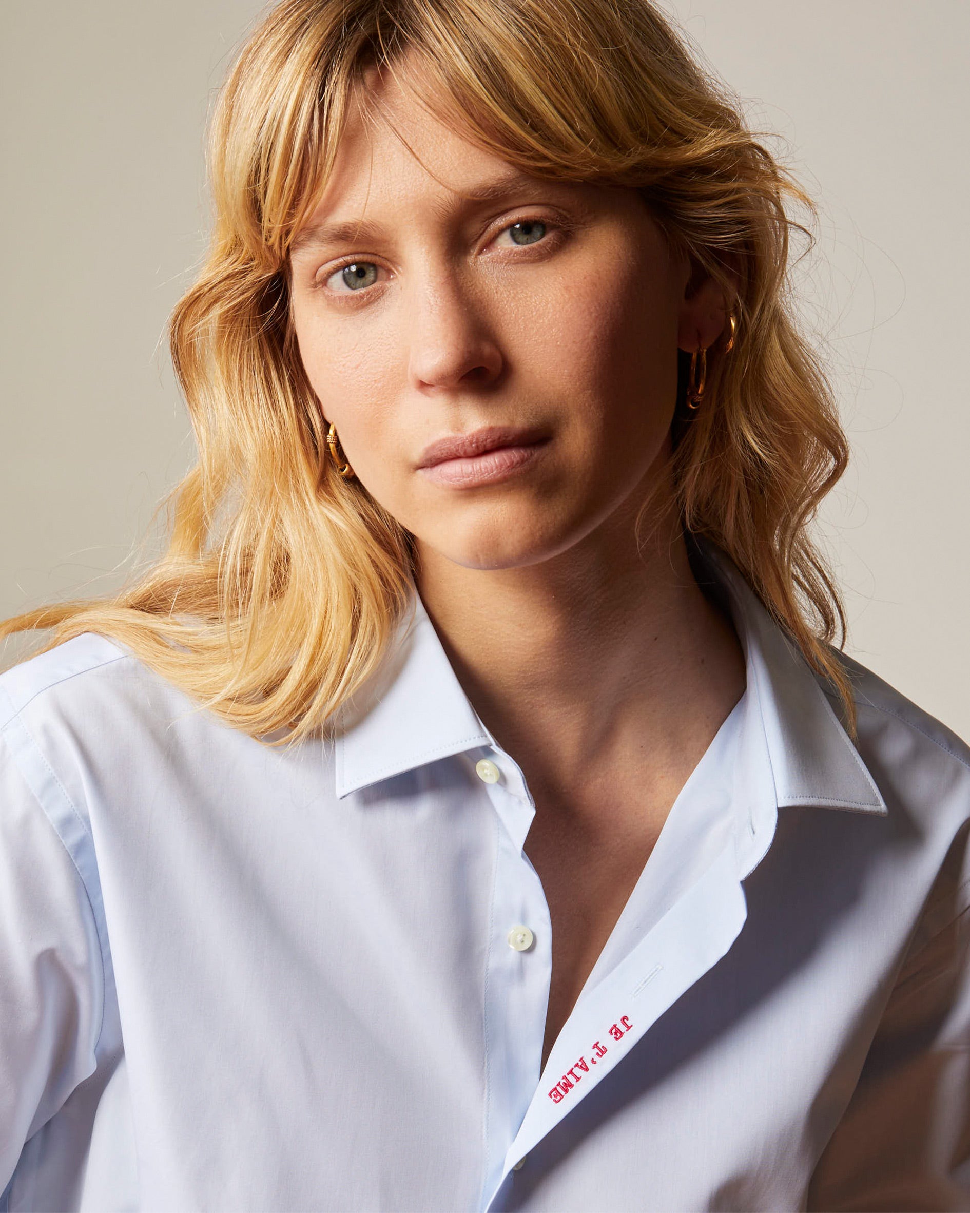 Unisex Blue "Je t'aime" shirt - Poplin - Figaret Collar