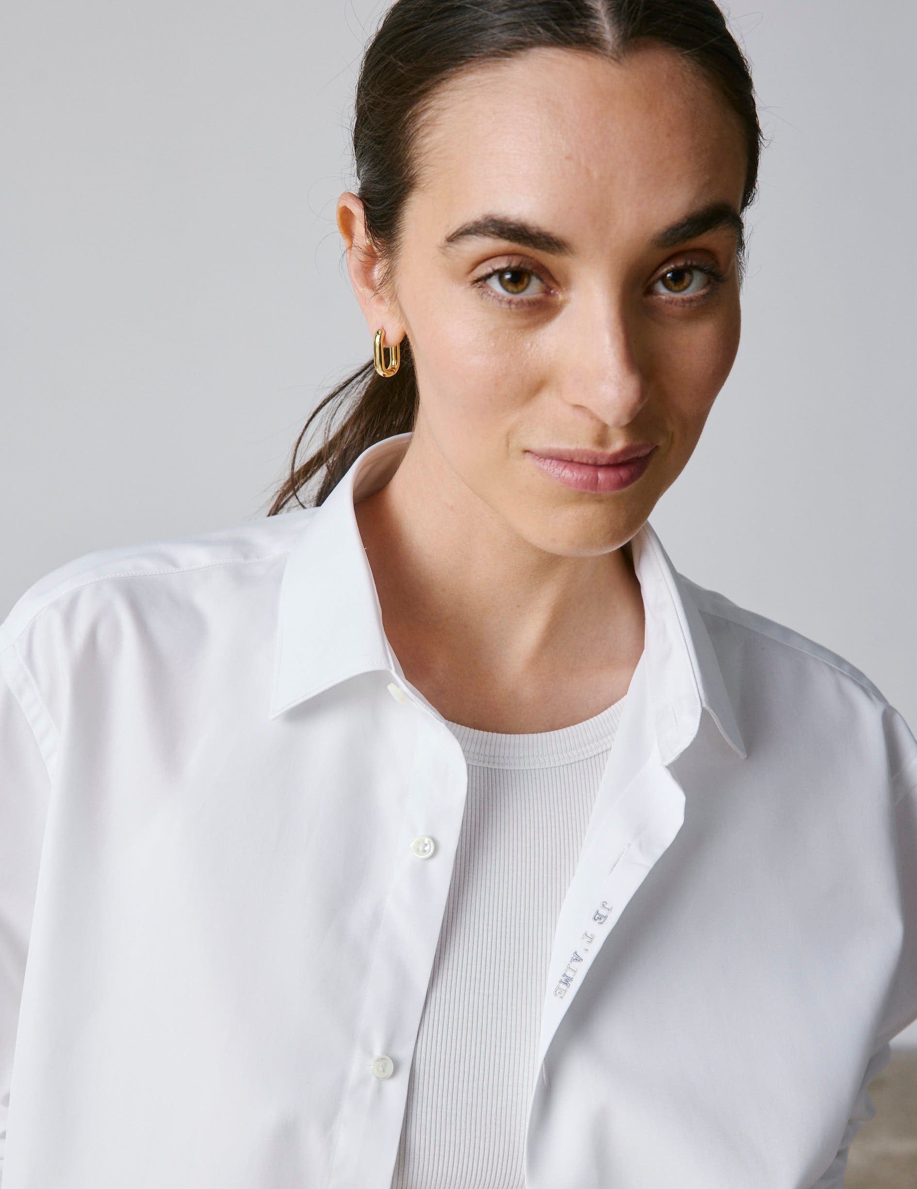 unisex White "Je t'aime" shirt - Poplin - Figaret Collar
