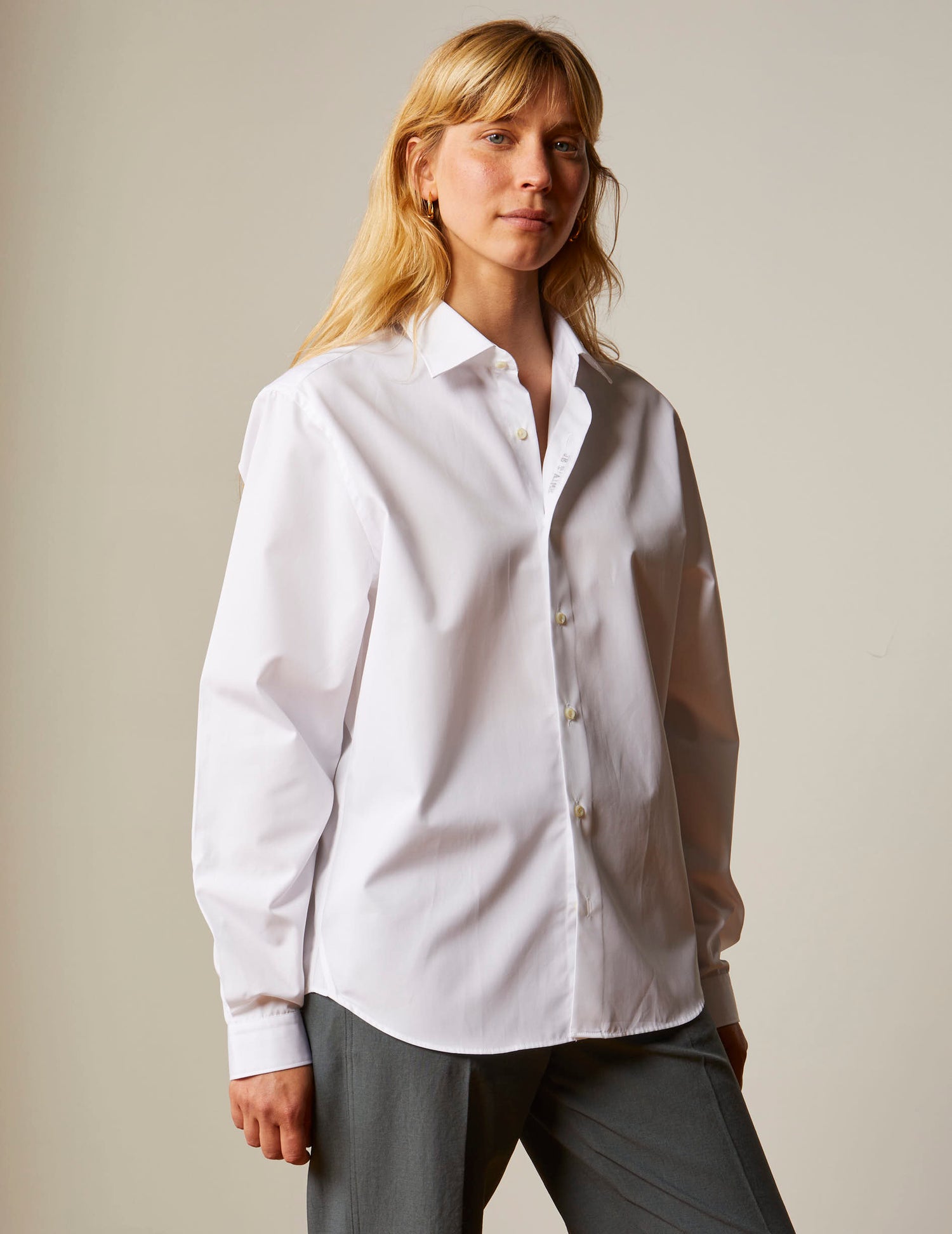 unisex White "Je t'aime" shirt - Poplin - Figaret Collar#4