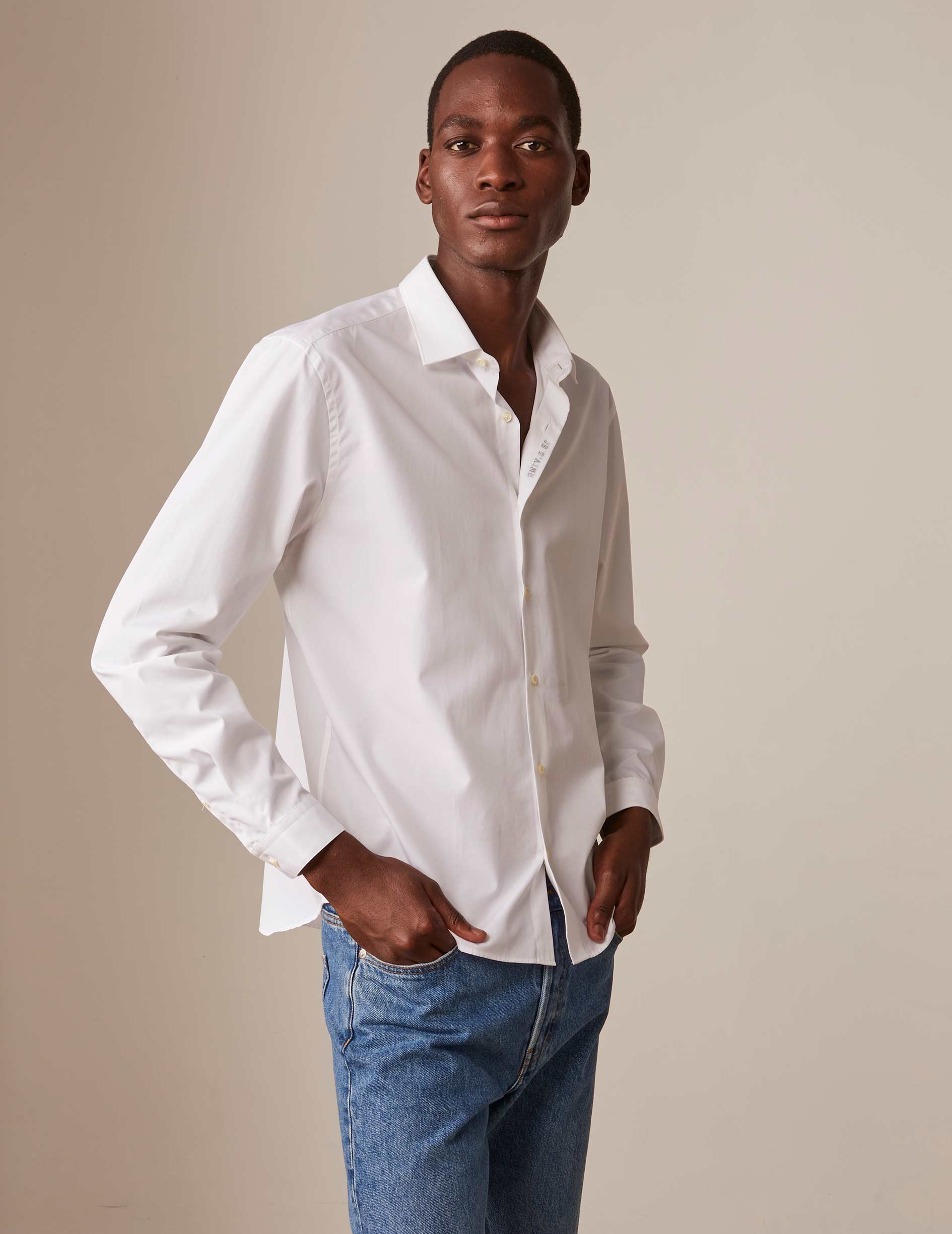 unisex White "Je t'aime" shirt - Poplin - Figaret Collar