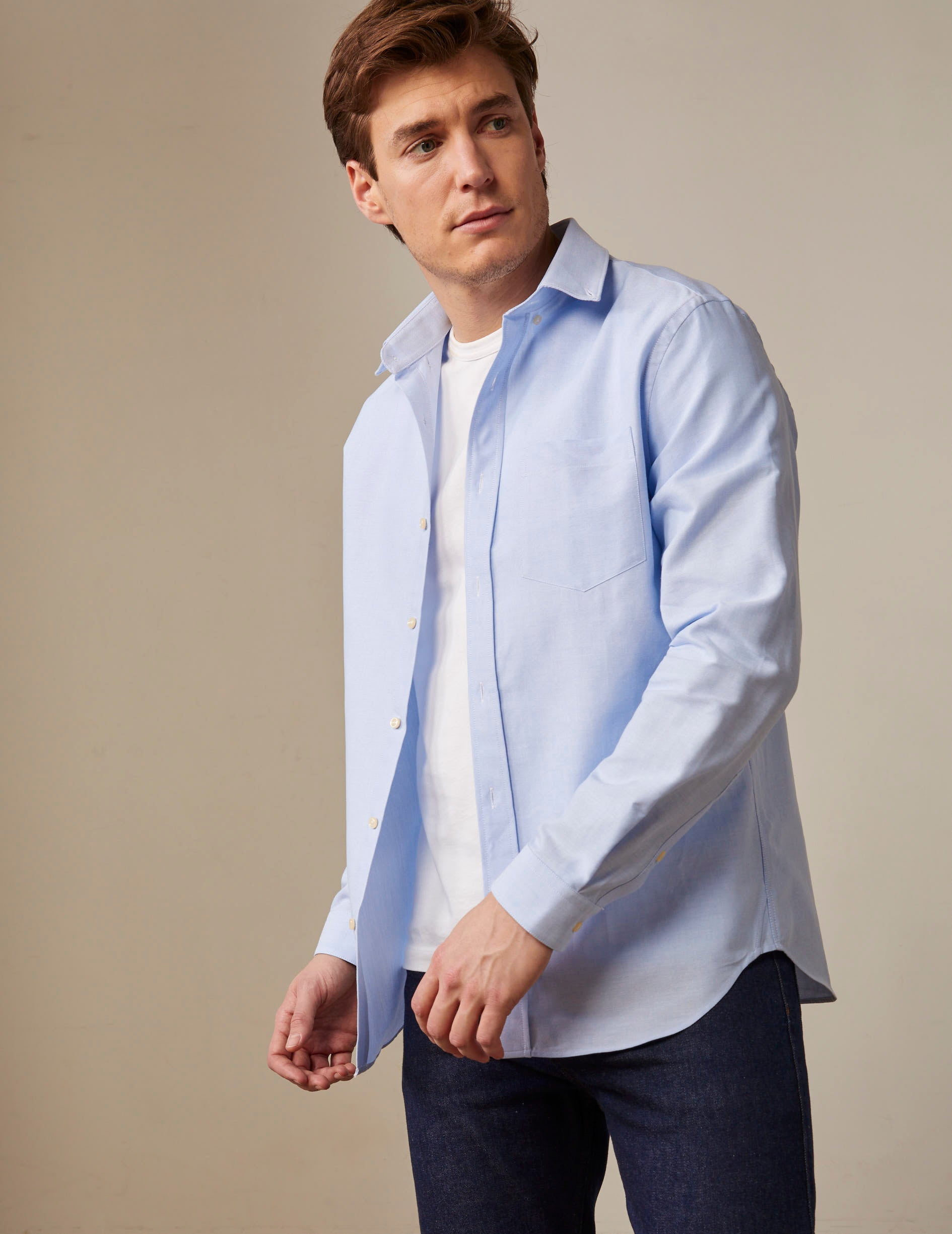 Semi-fitted blue shirt - Oxford - American Collar