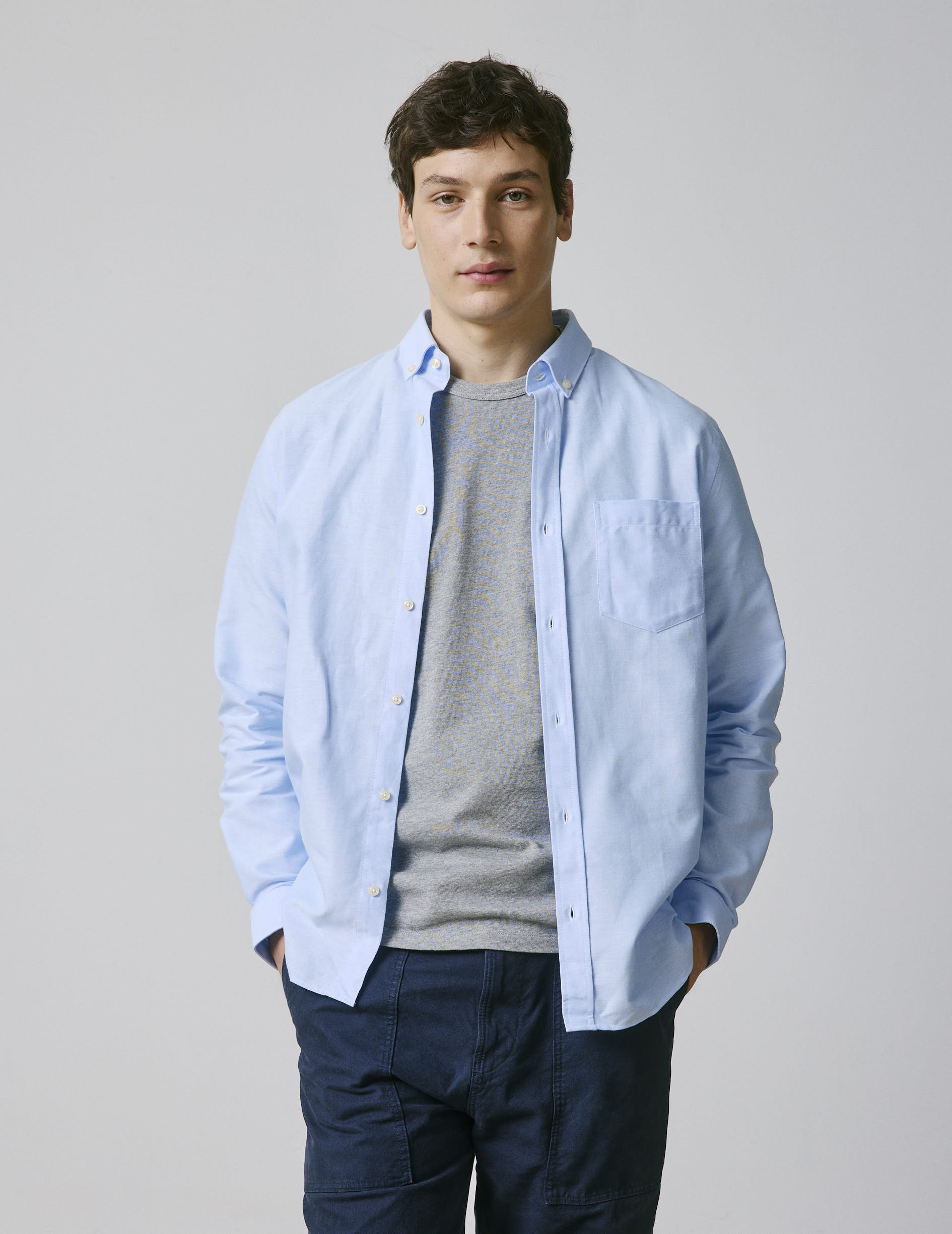 Semi-fitted blue shirt - Oxford - American Collar