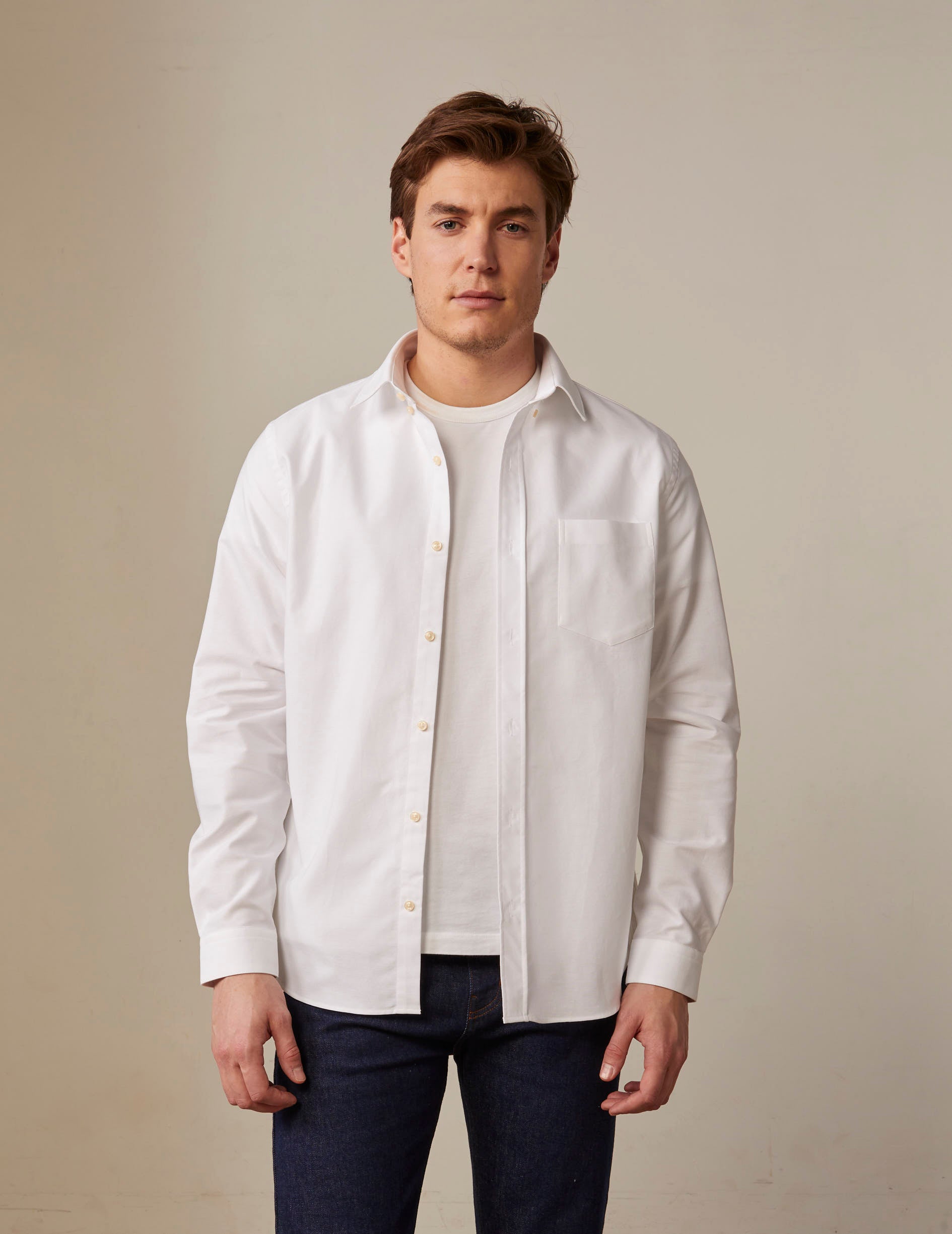 Semi-fitted white shirt - Oxford - American Collar