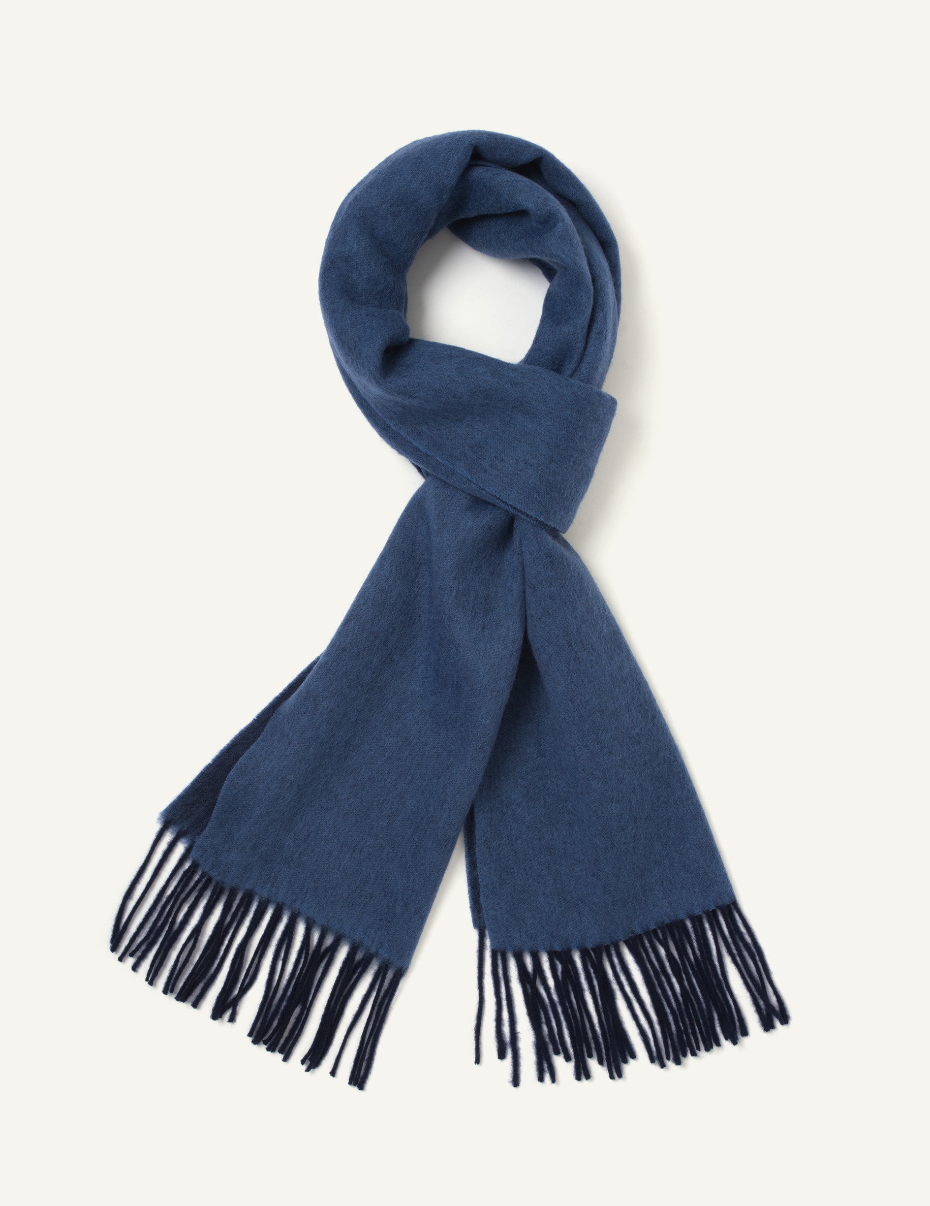 Blue fringed scarf