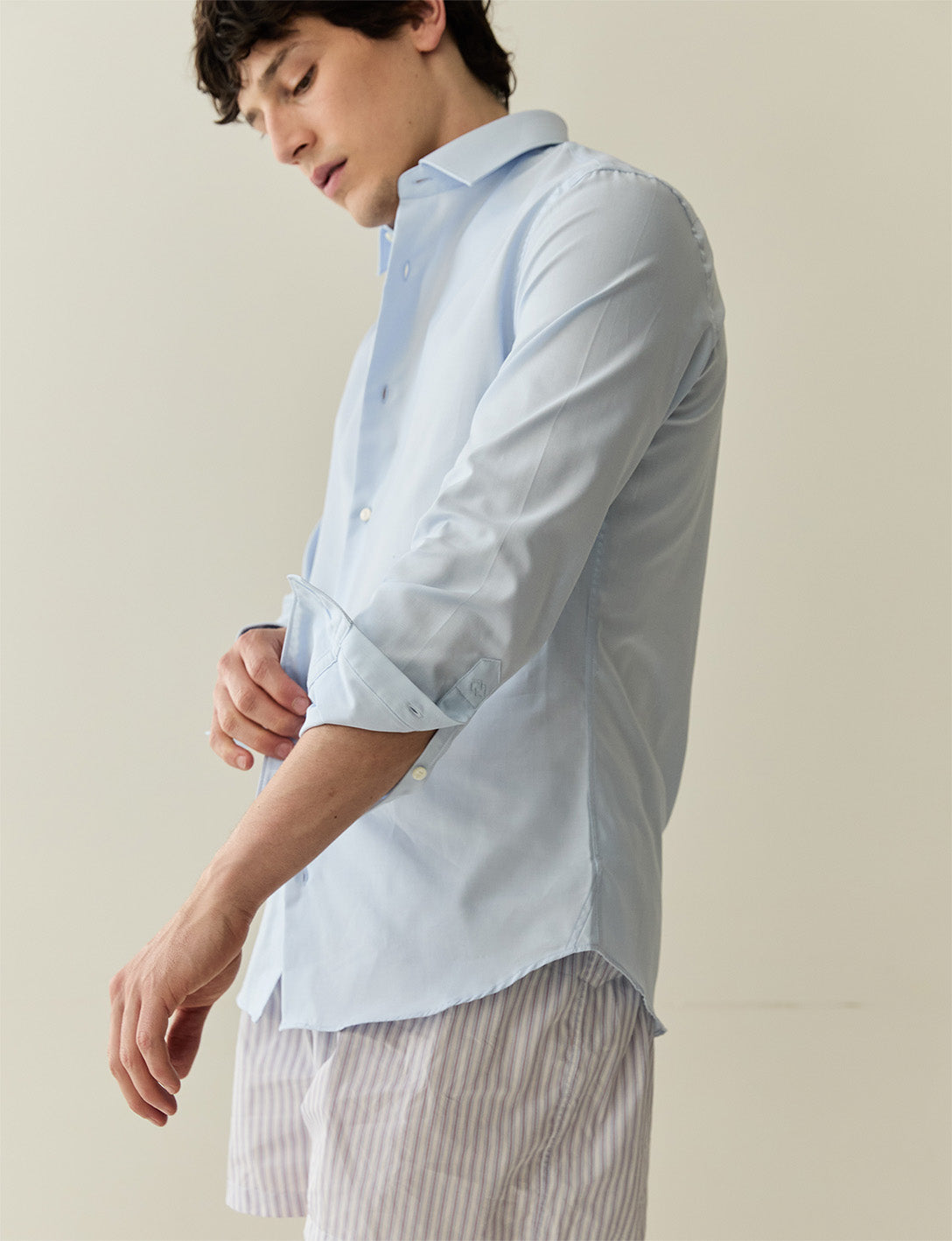 Fitted blue shirt - Dobby - Figaret Collar