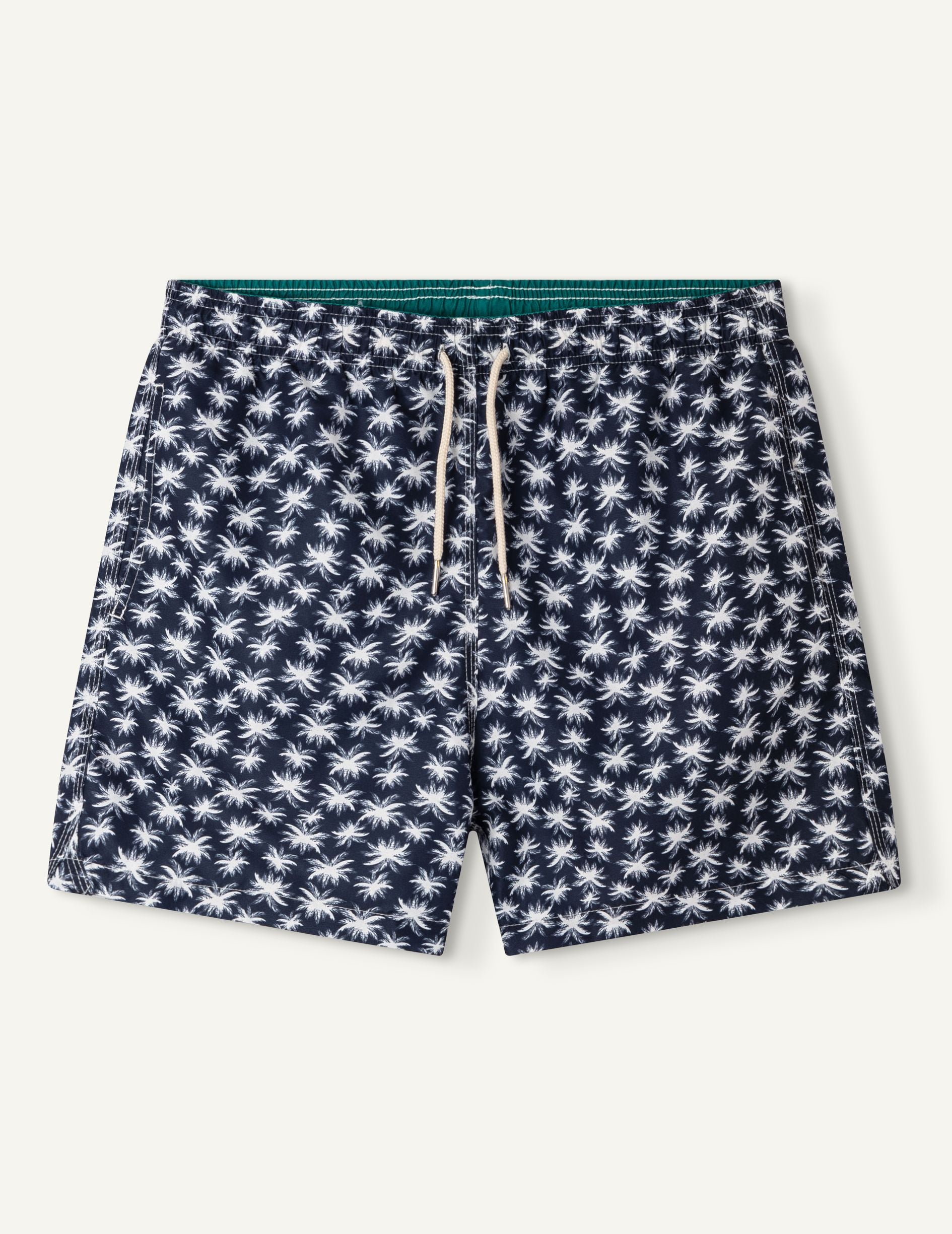 Brieuc navy swimsuit with palm tree patterns