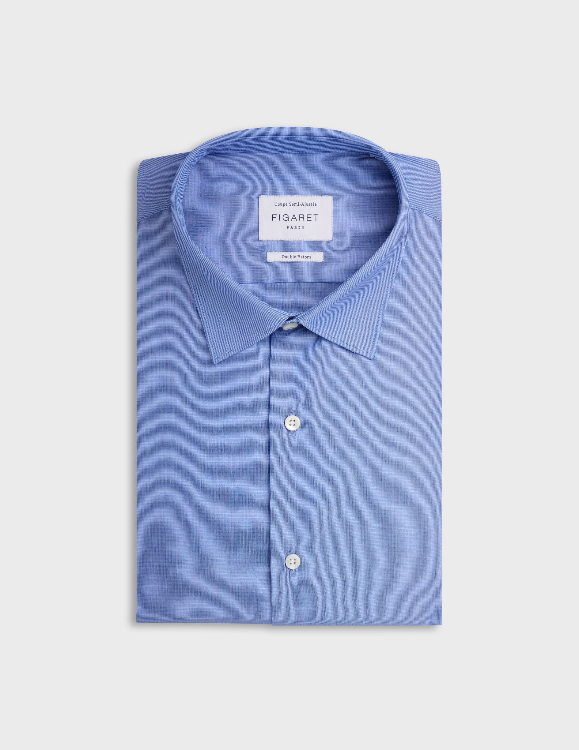 Semi-fitted blue shirt - Fil-à-fil - Figaret Collar