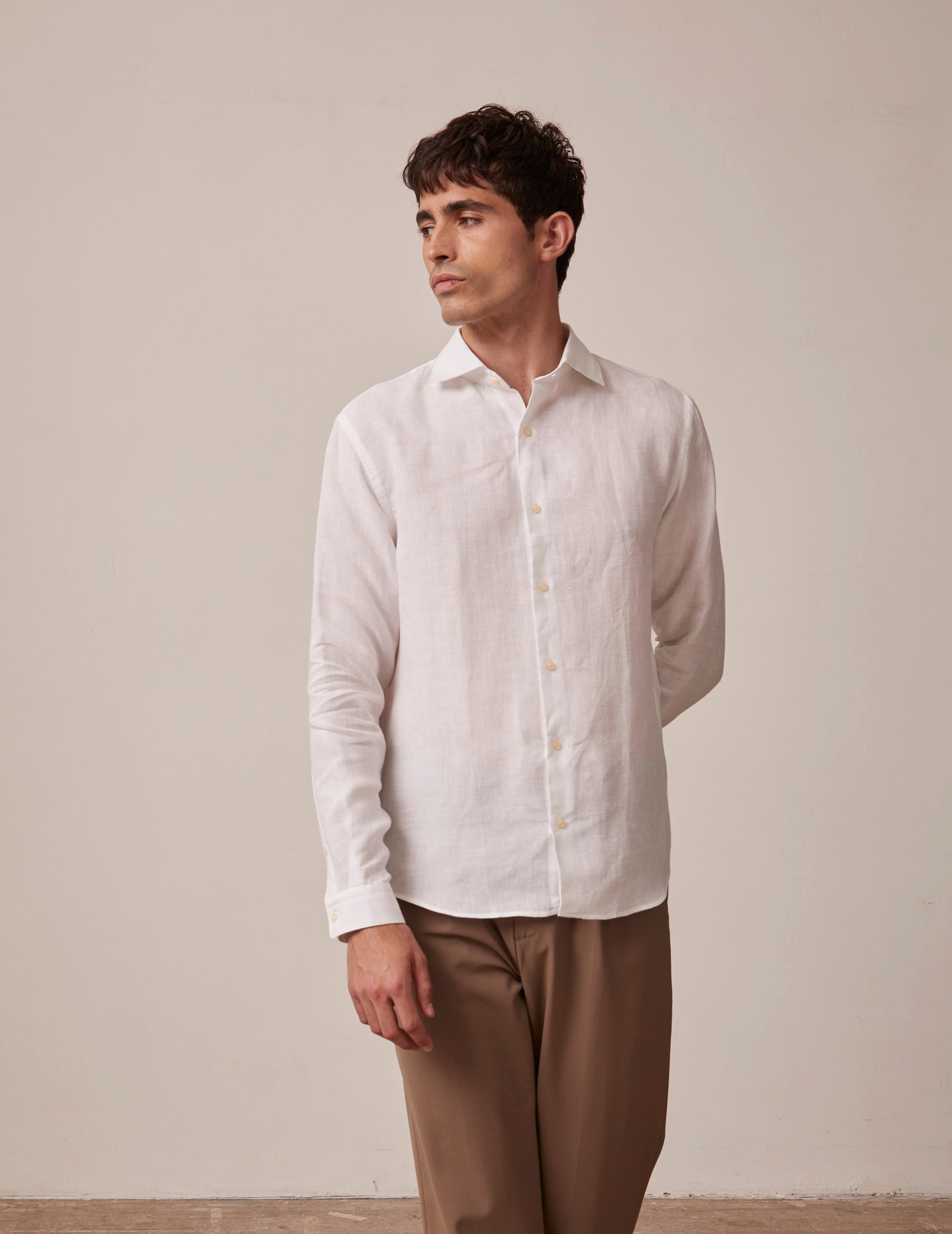 white linen Aristote shirt - Linen - Italian Collar