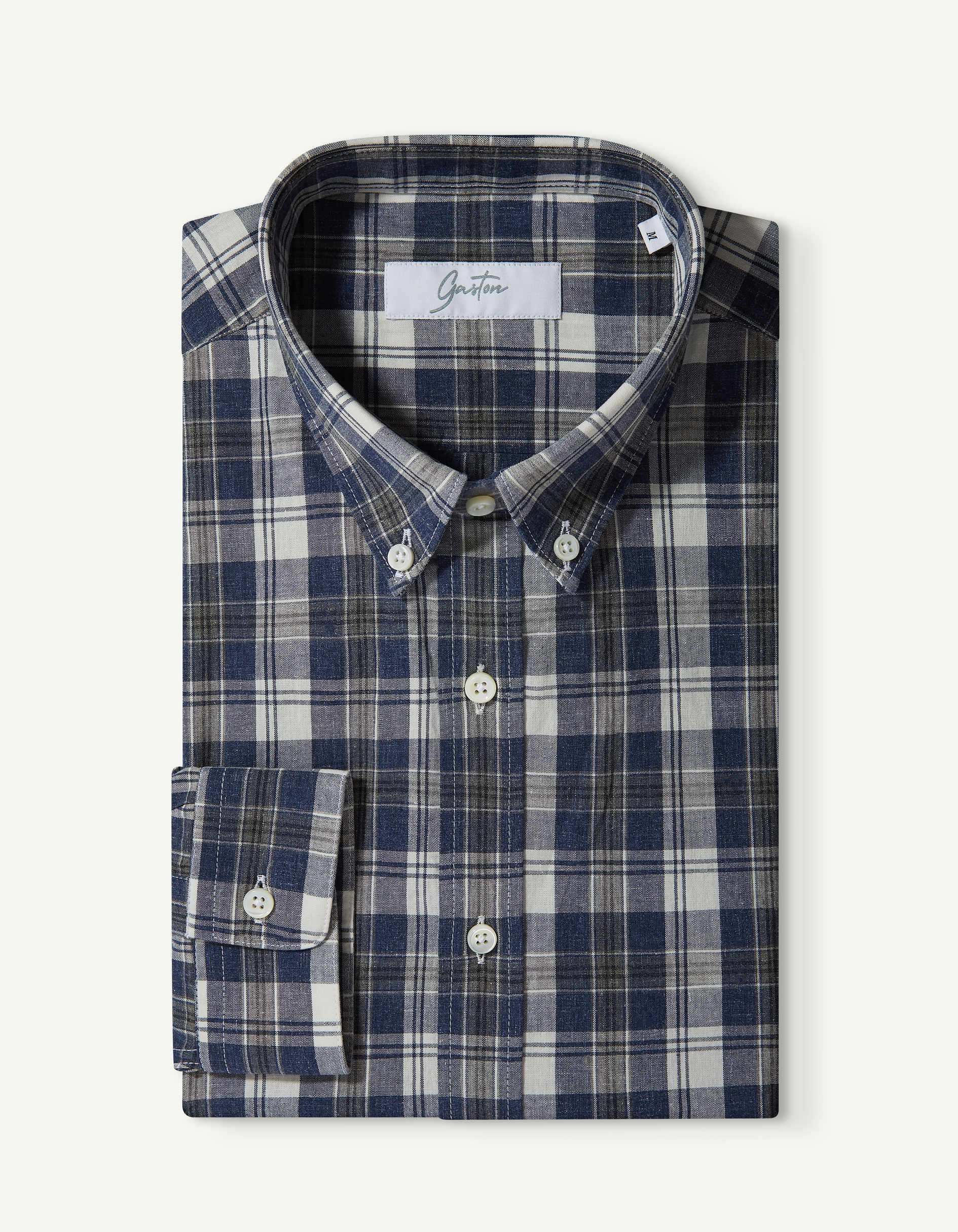 Semi-fitted shirt in navy cotton and linen - Cloth - American Collar