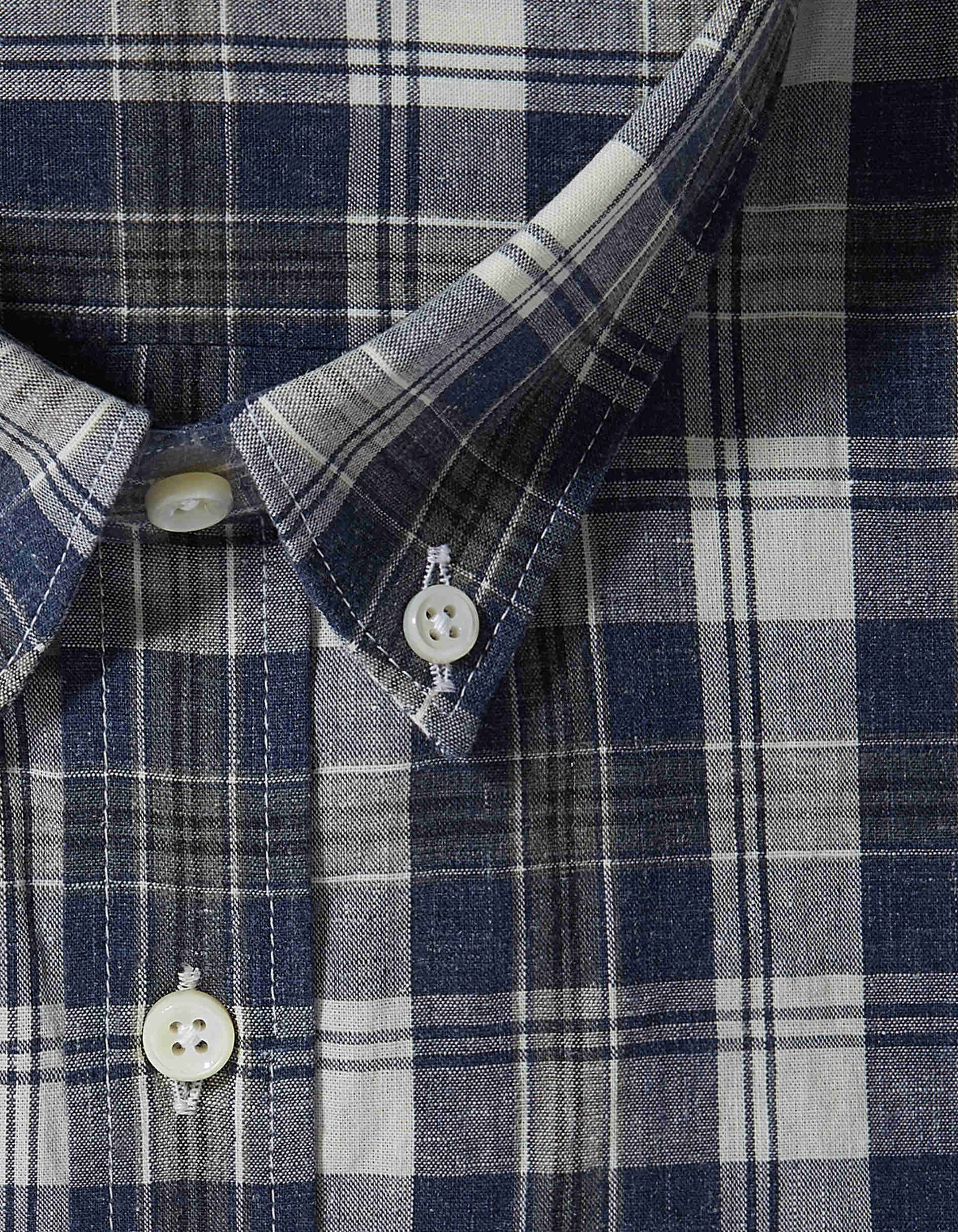 Semi-fitted shirt in navy cotton and linen - Cloth - American Collar