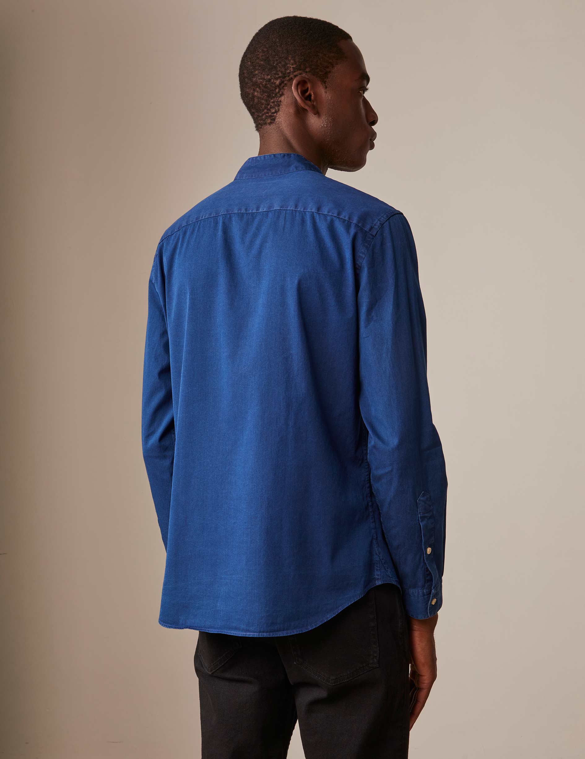 Navy blue denim Carl shirt - Twill - Open straight Collar