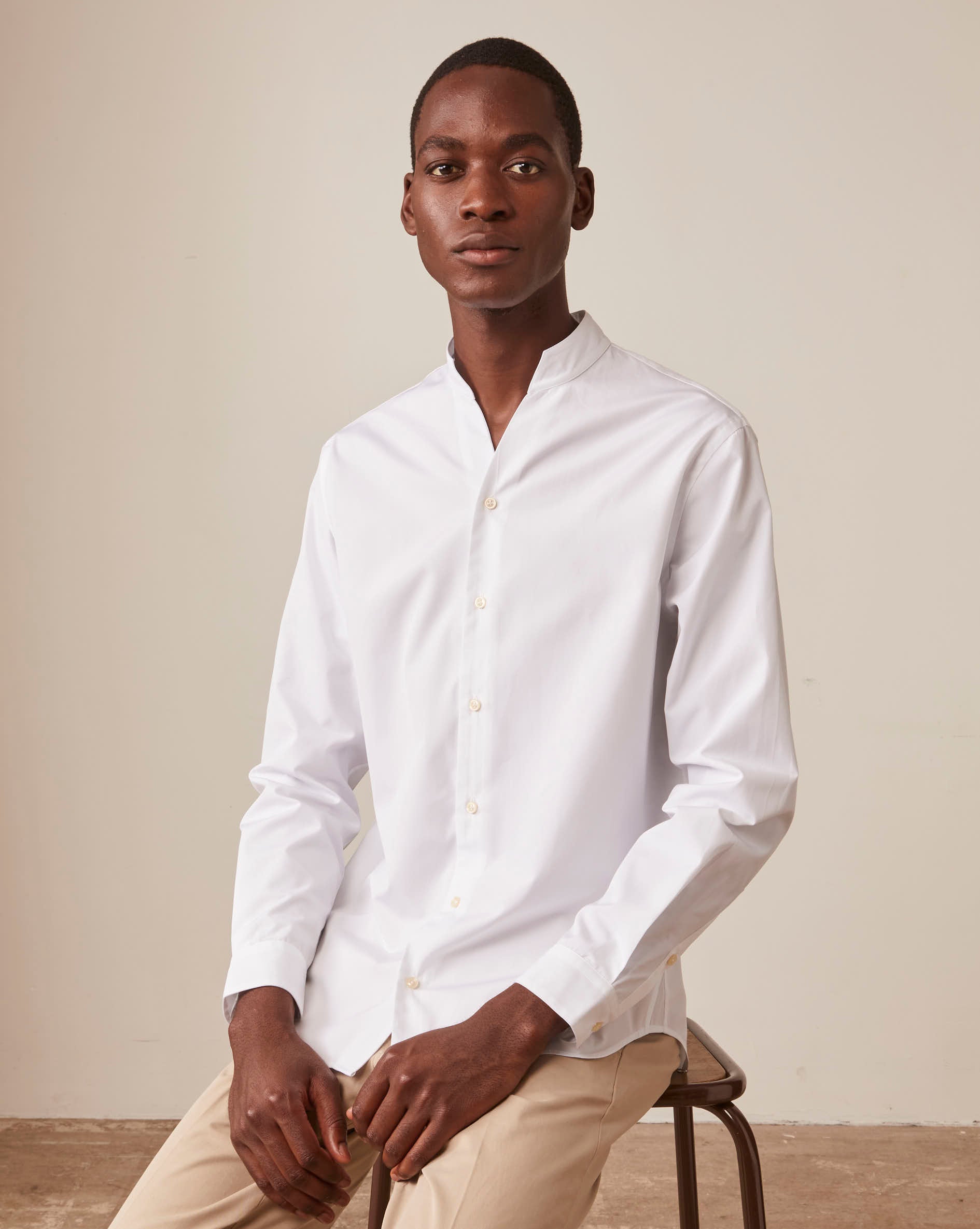 White Carl shirt Poplin Open straight Collar