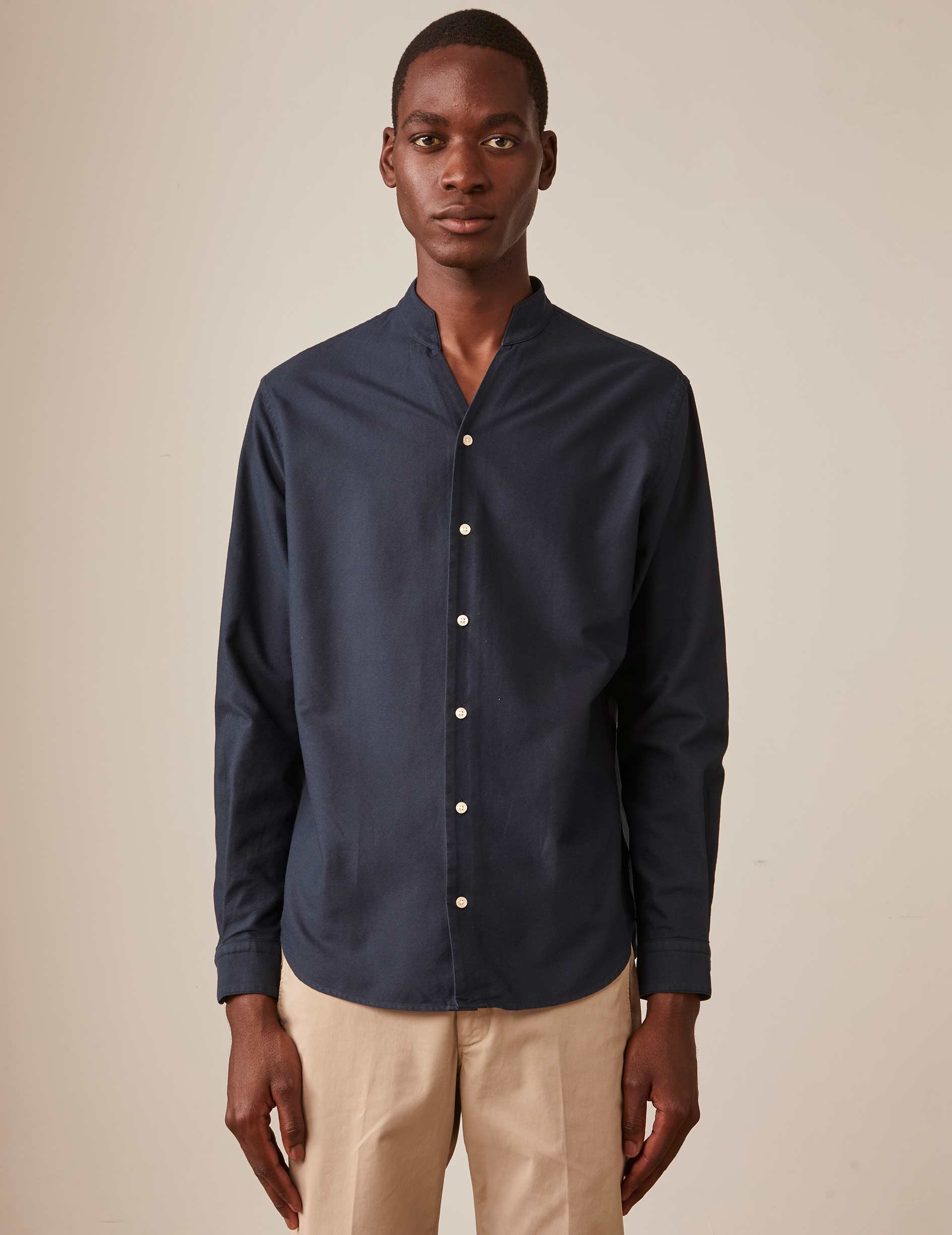 Navy blue Carl shirt - Oxford - Open straight Collar