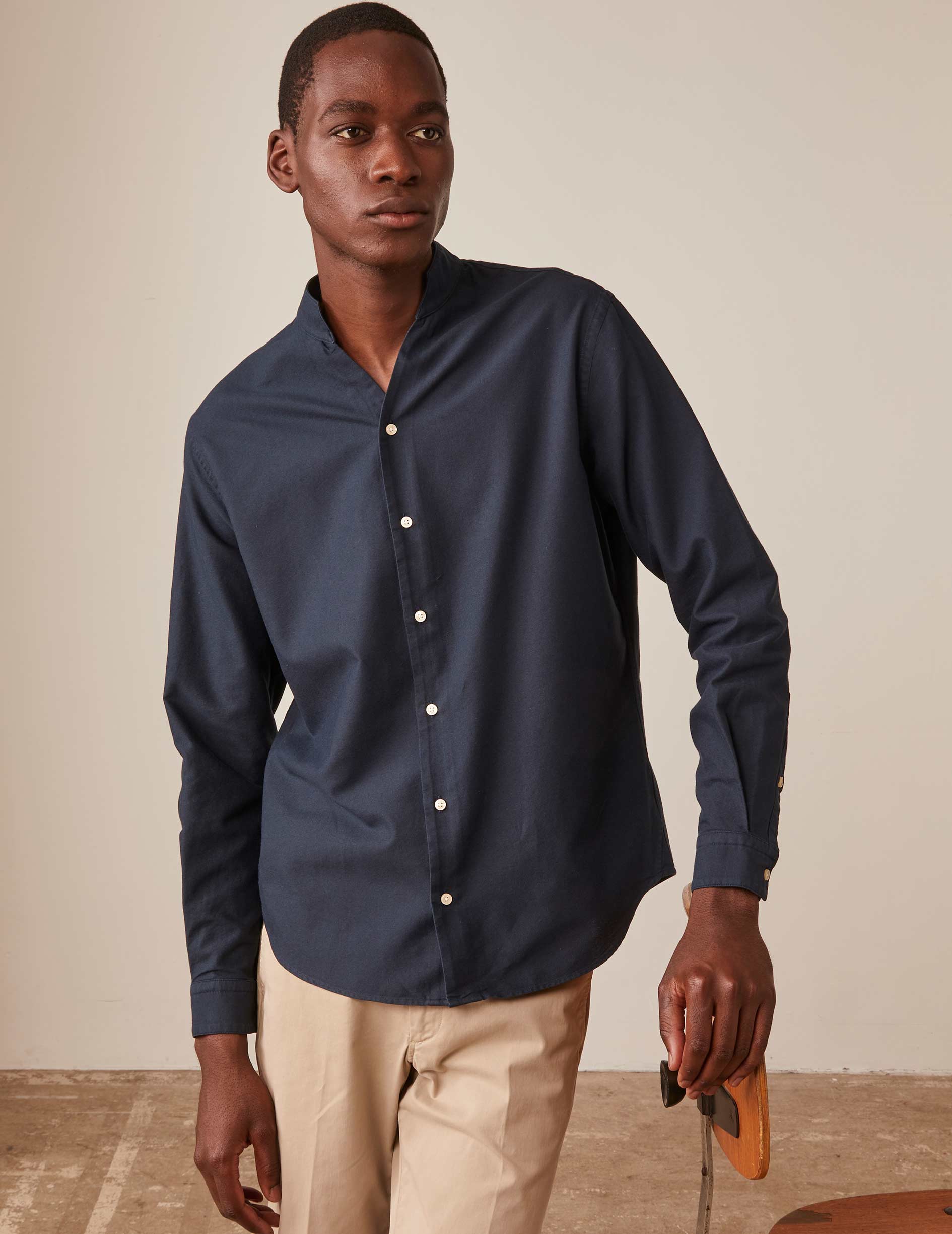 Navy blue Carl shirt - Oxford - Open straight Collar