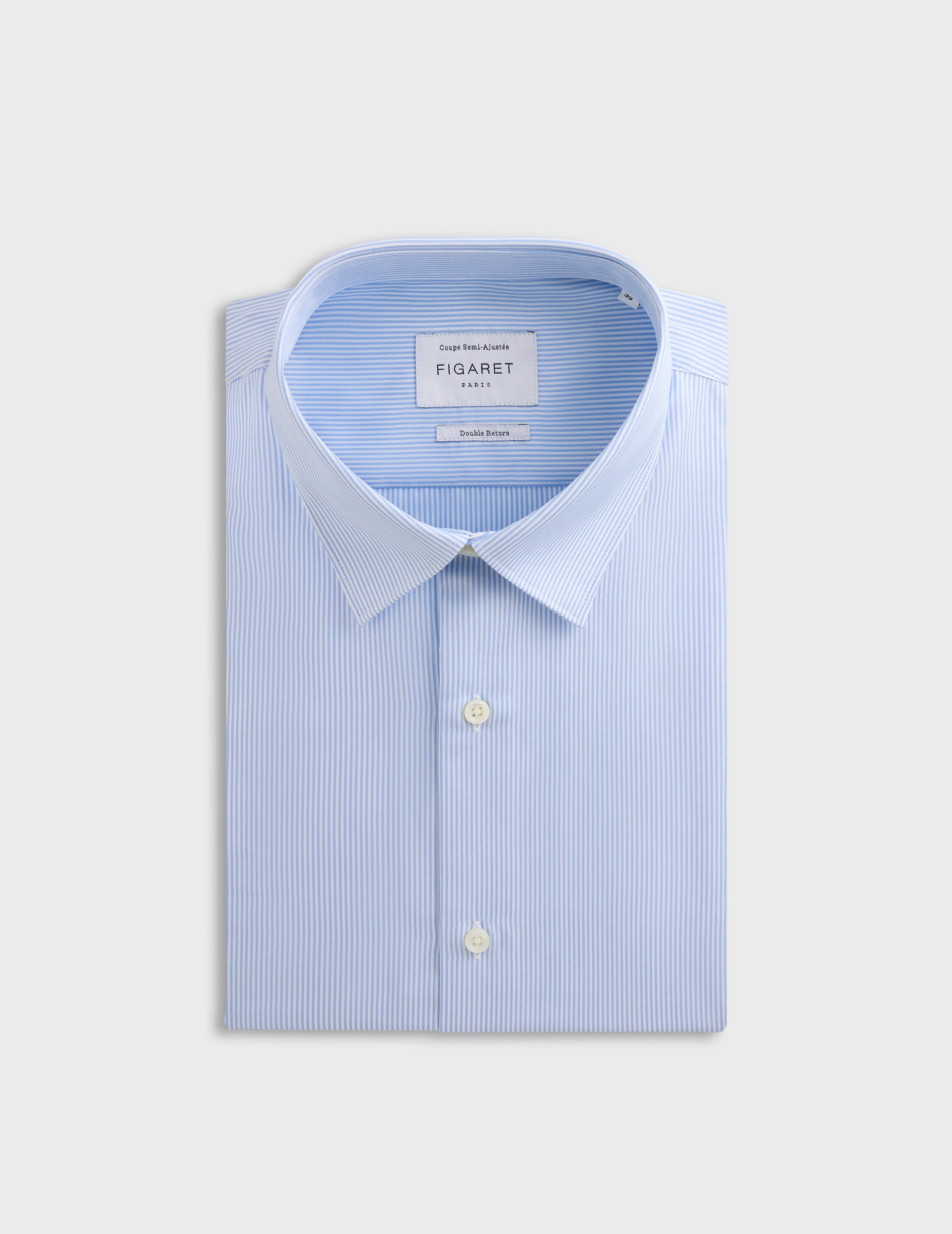 Semi-fitted blue striped shirt - Poplin - Figaret Collar