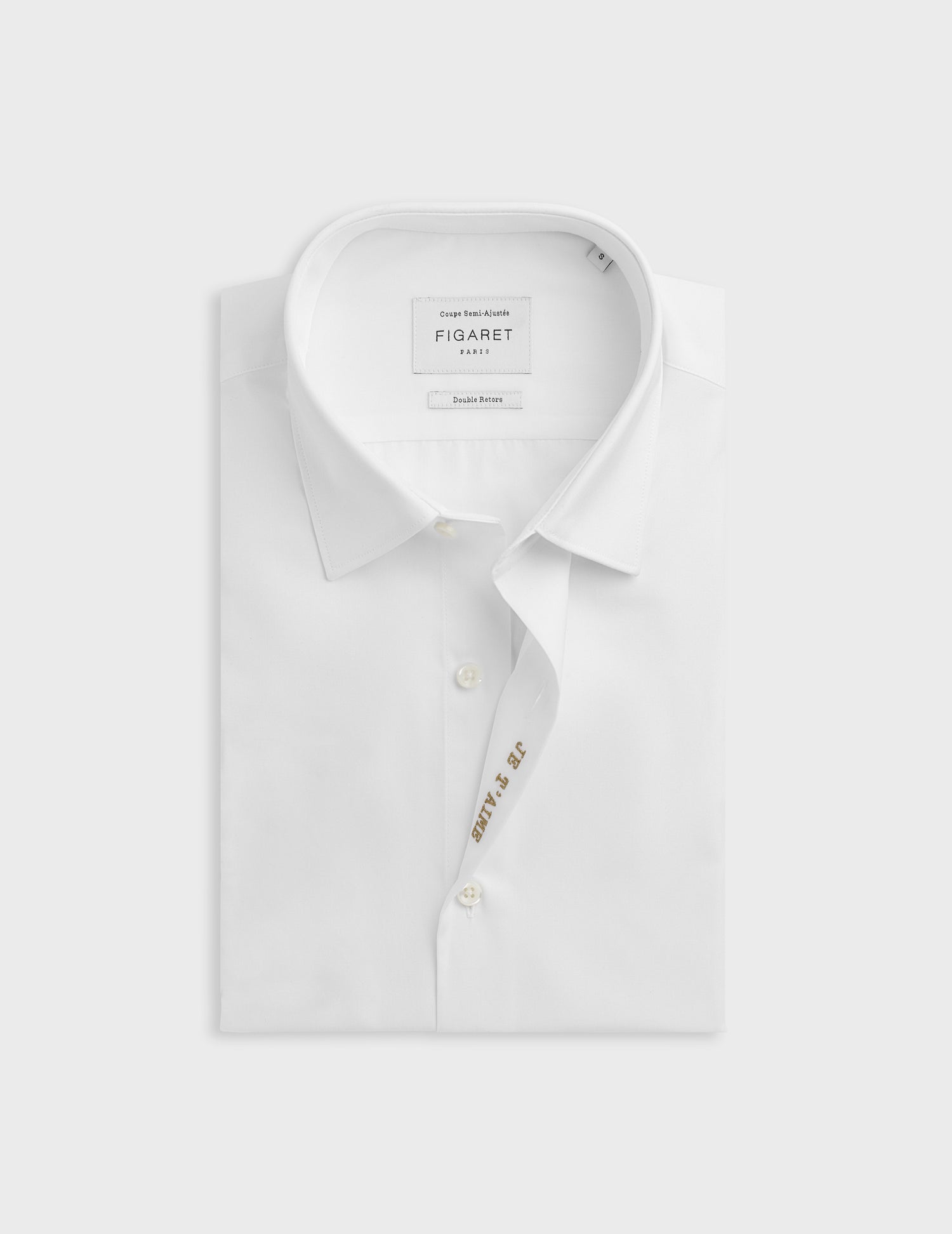 Unisex white "Je t'aime" shirt - Poplin - Figaret Collar#7