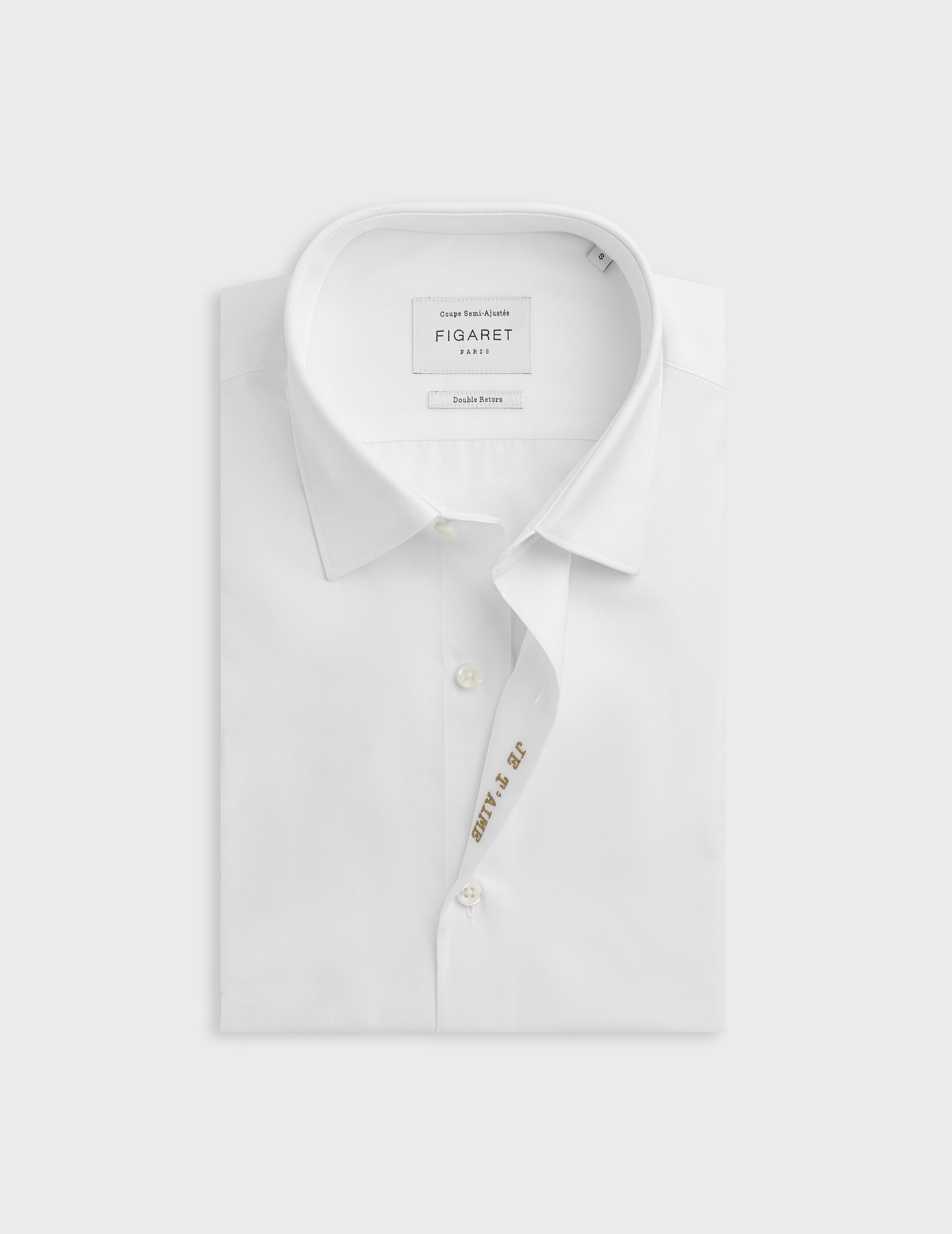 Unisex white "Je t'aime" shirt - Poplin - Figaret Collar