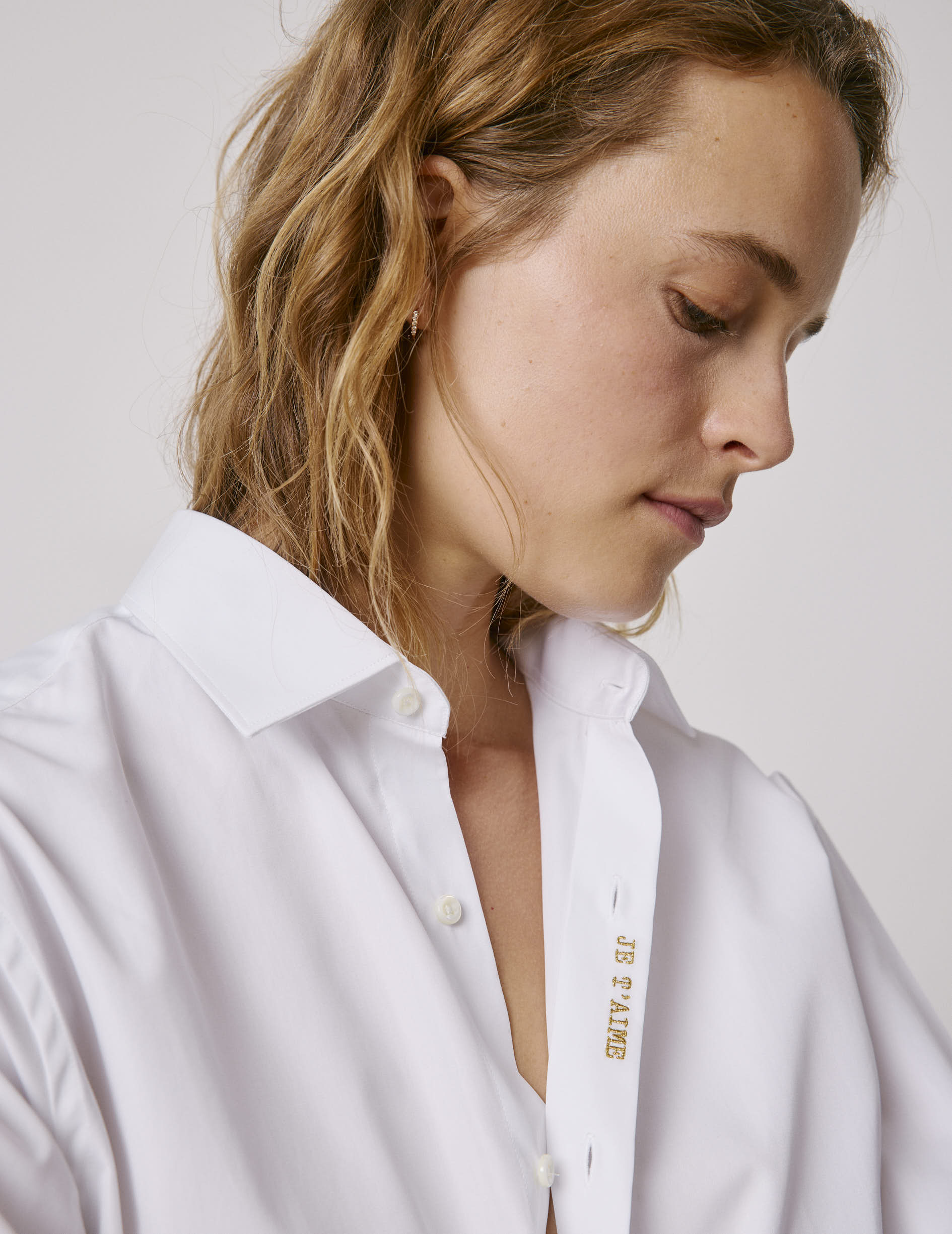 Unisex white "Je t'aime" shirt - Poplin - Figaret Collar