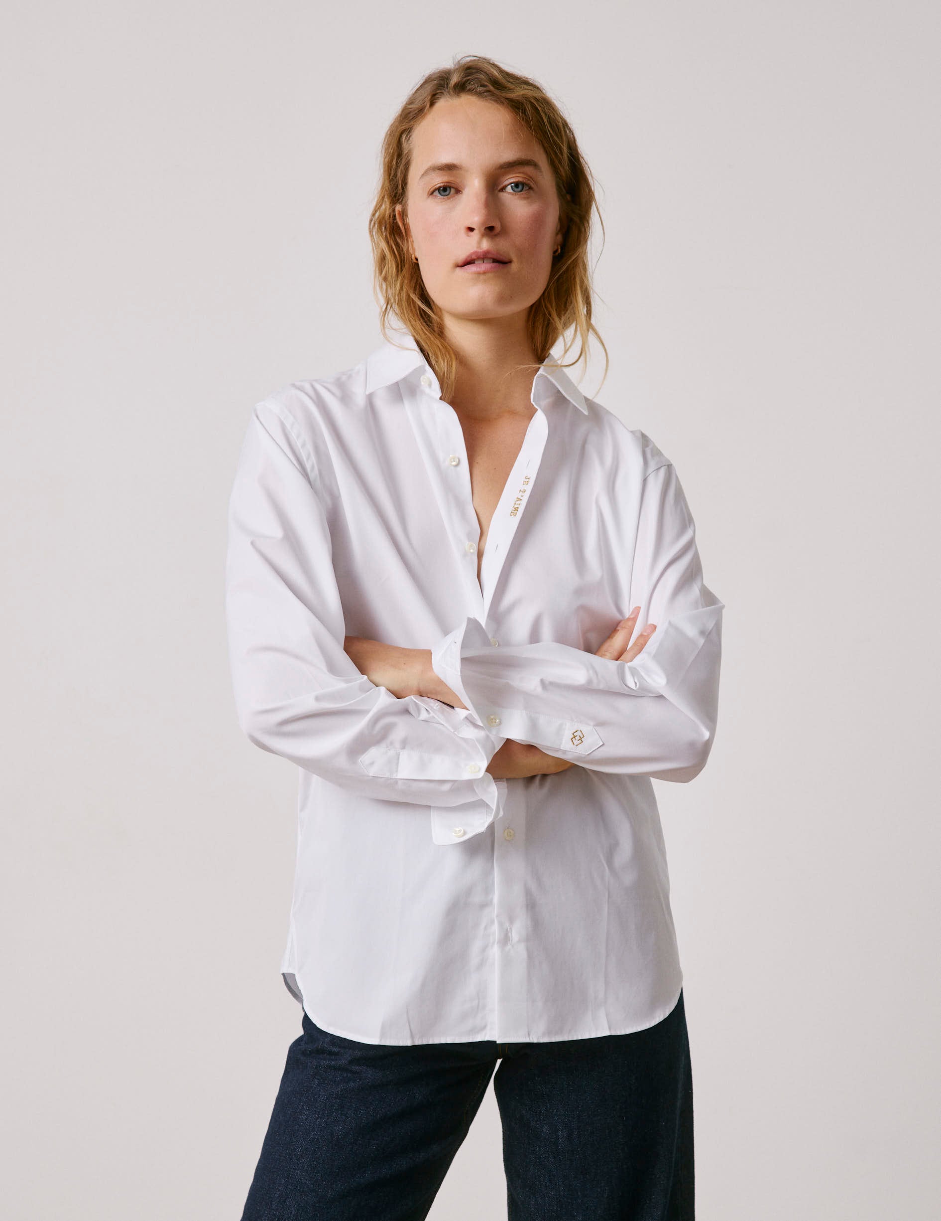 Unisex white "Je t'aime" shirt - Poplin - Figaret Collar
