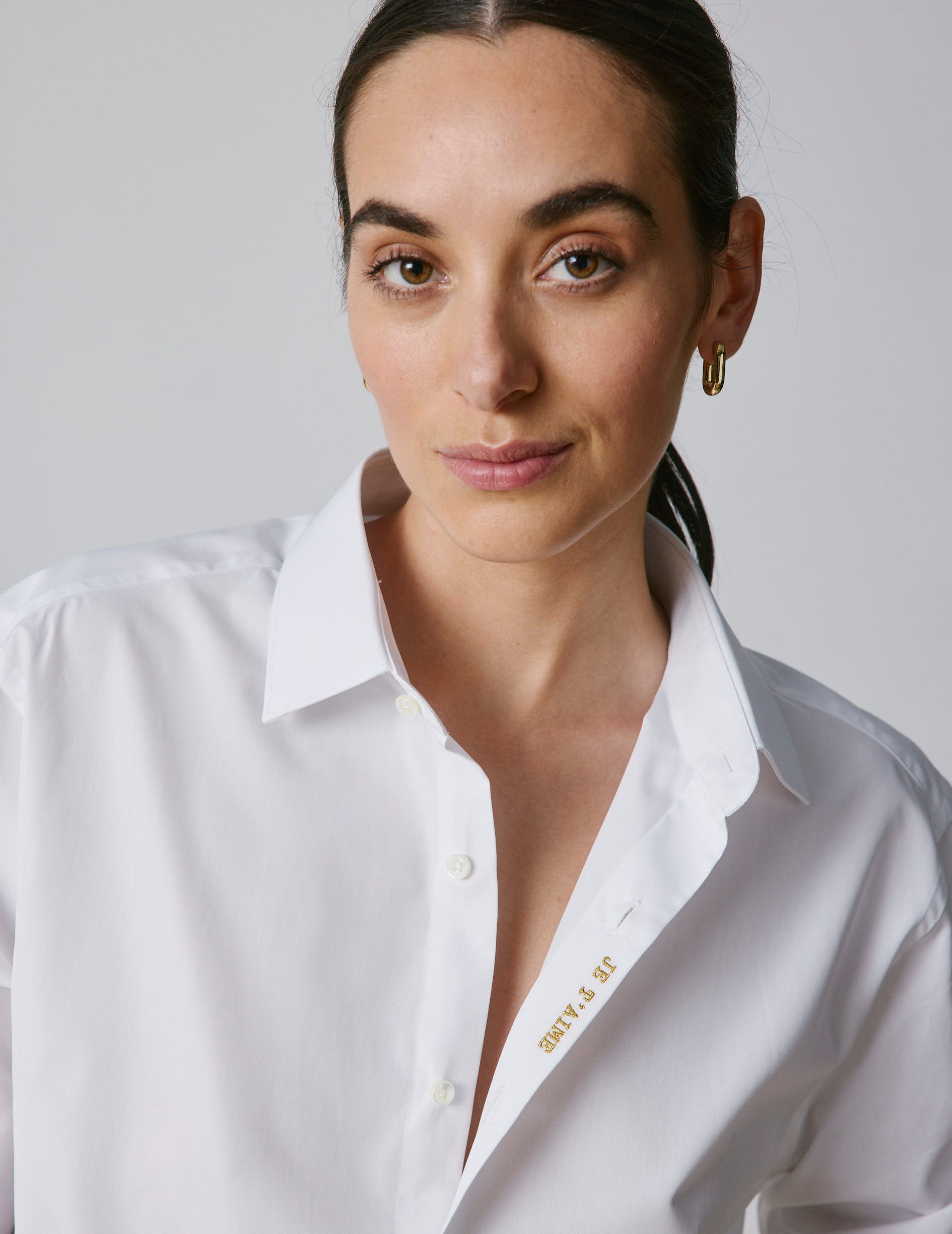 Unisex white "Je t'aime" shirt - Poplin - Figaret Collar