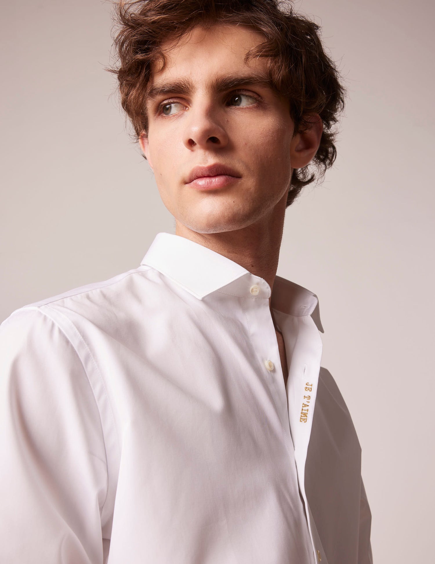 Unisex white "Je t'aime" shirt - Poplin - Figaret Collar