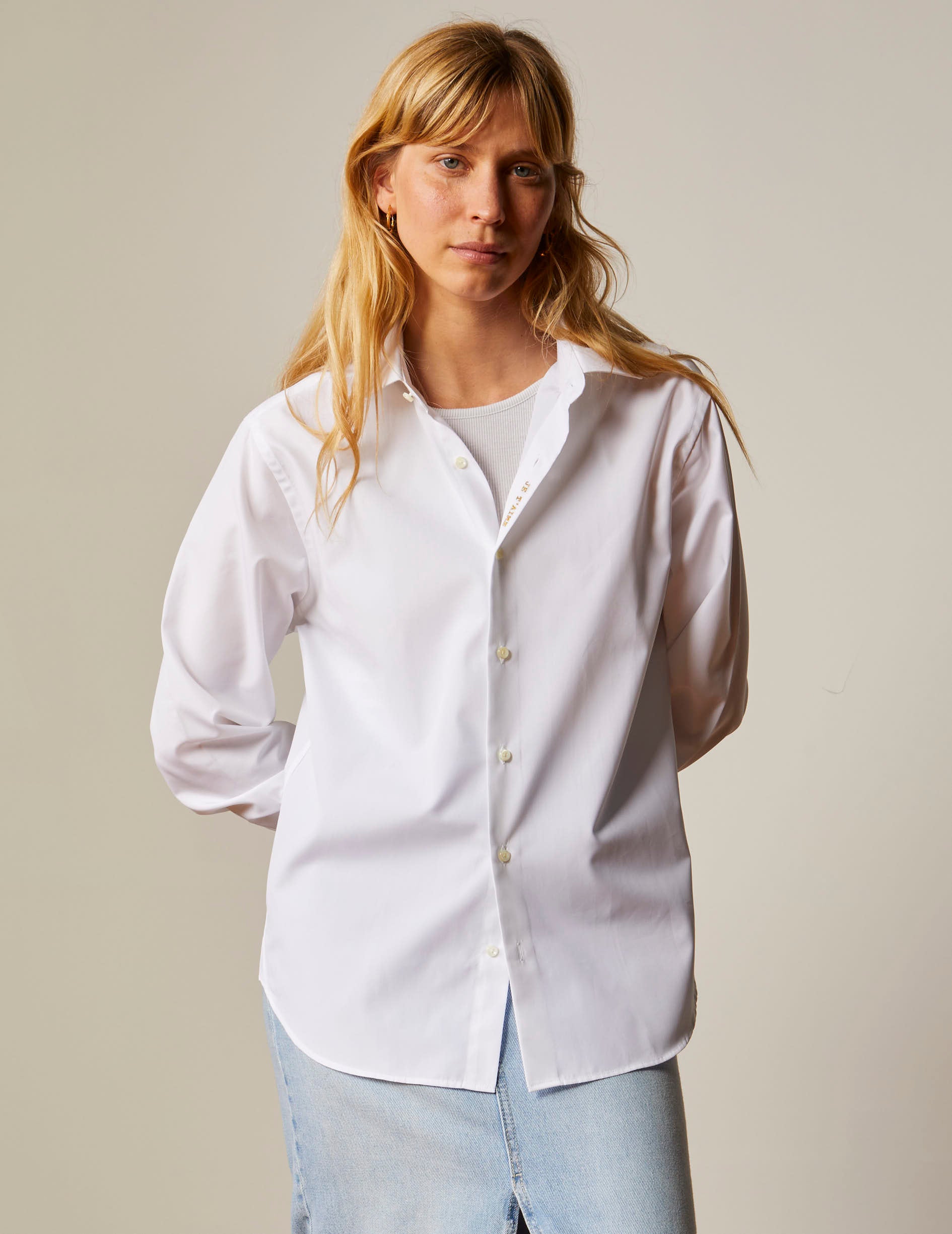 Unisex white "Je t'aime" shirt - Poplin - Figaret Collar