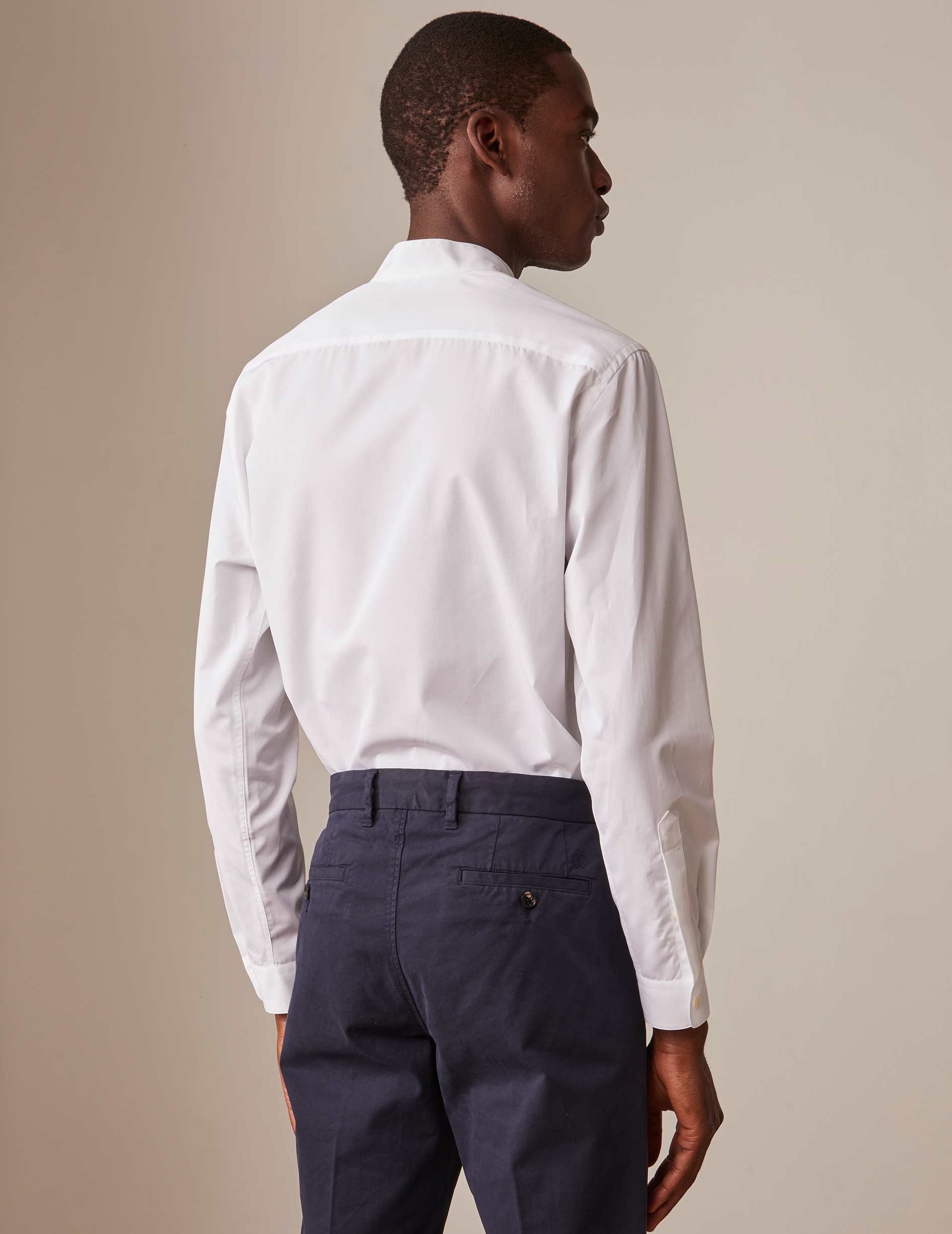 Hidden buttons placket White Carl Shirt - Poplin - Open straight Collar
