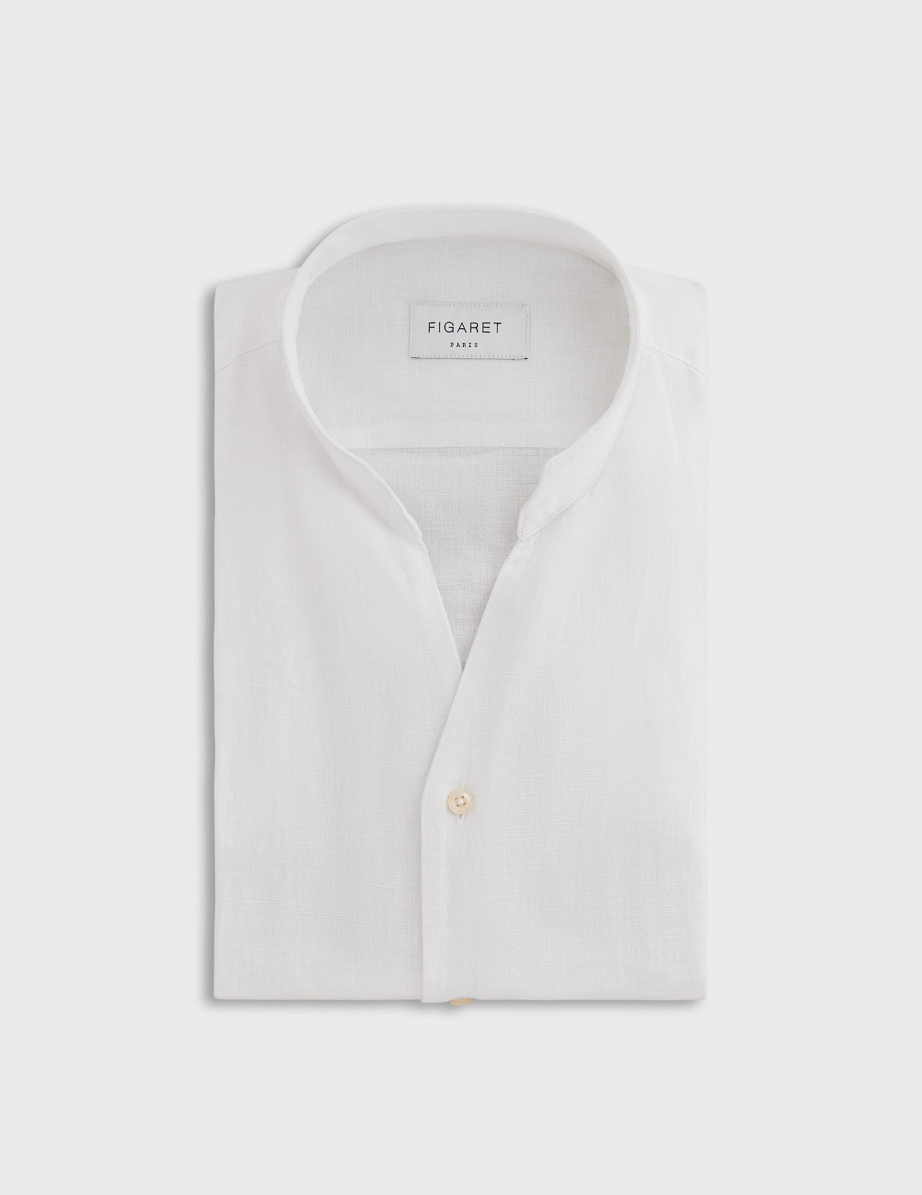 white linen Carl shirt - Linen - Open straight Collar