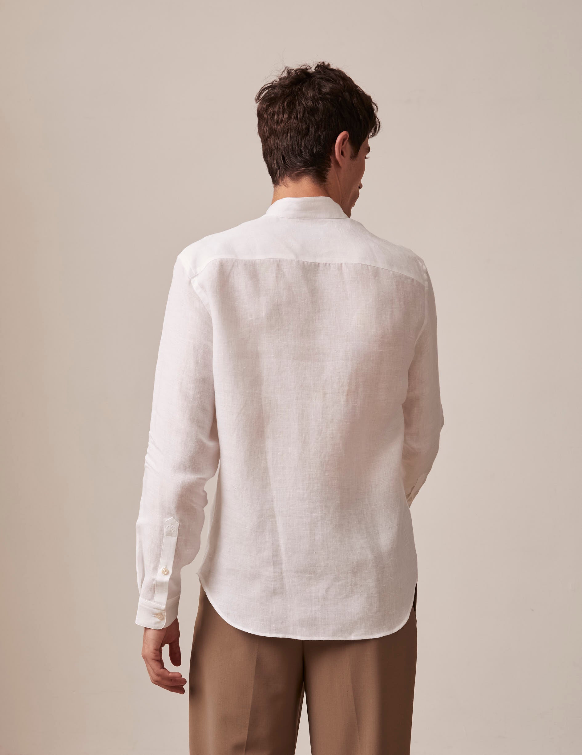 white linen Carl shirt - Linen - Open straight Collar