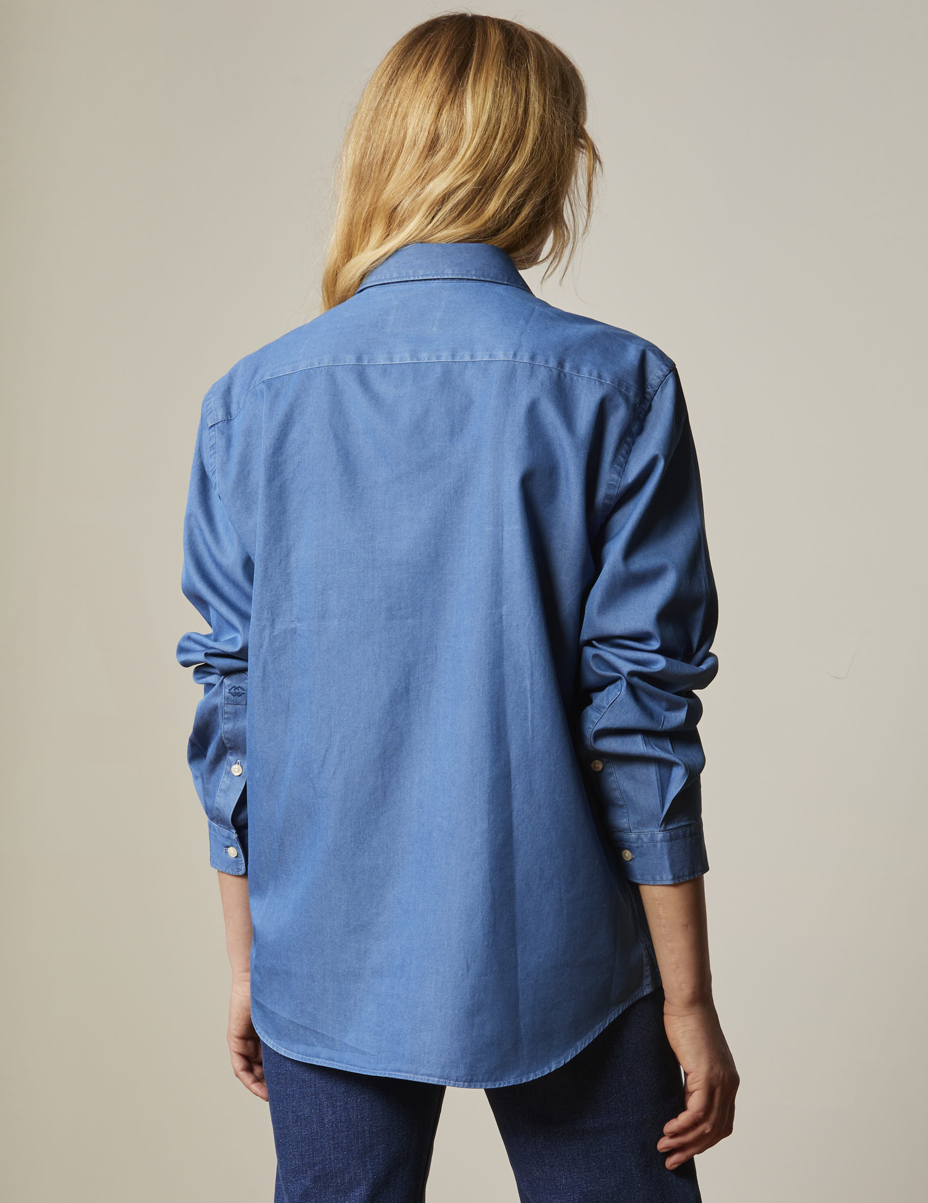 Unisex Blue denim "Je t'aime" shirt - Denim - Figaret Collar