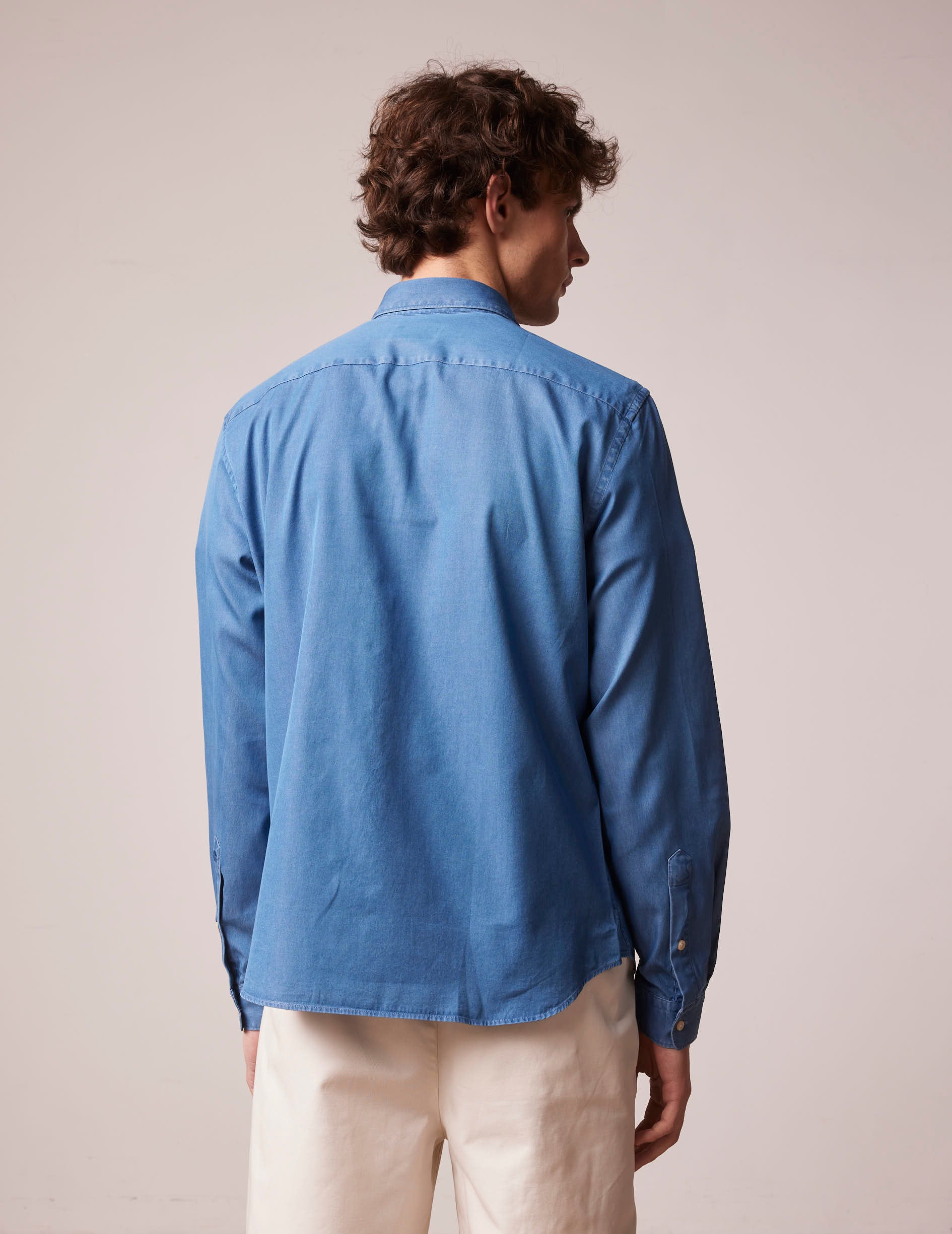 Unisex Blue denim "Je t'aime" shirt - Denim - Figaret Collar