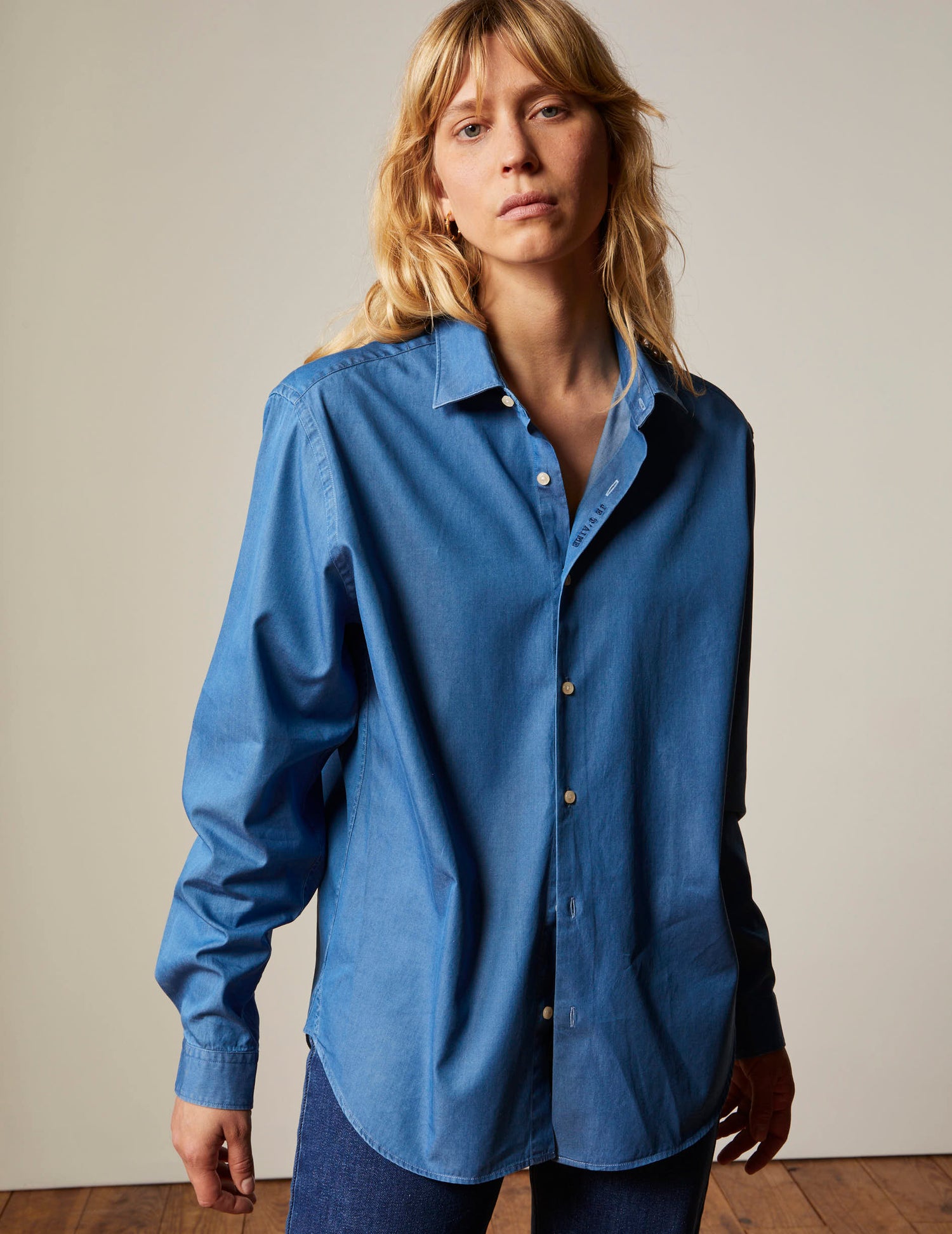 Unisex Blue denim "Je t'aime" shirt - Denim - Figaret Collar#5