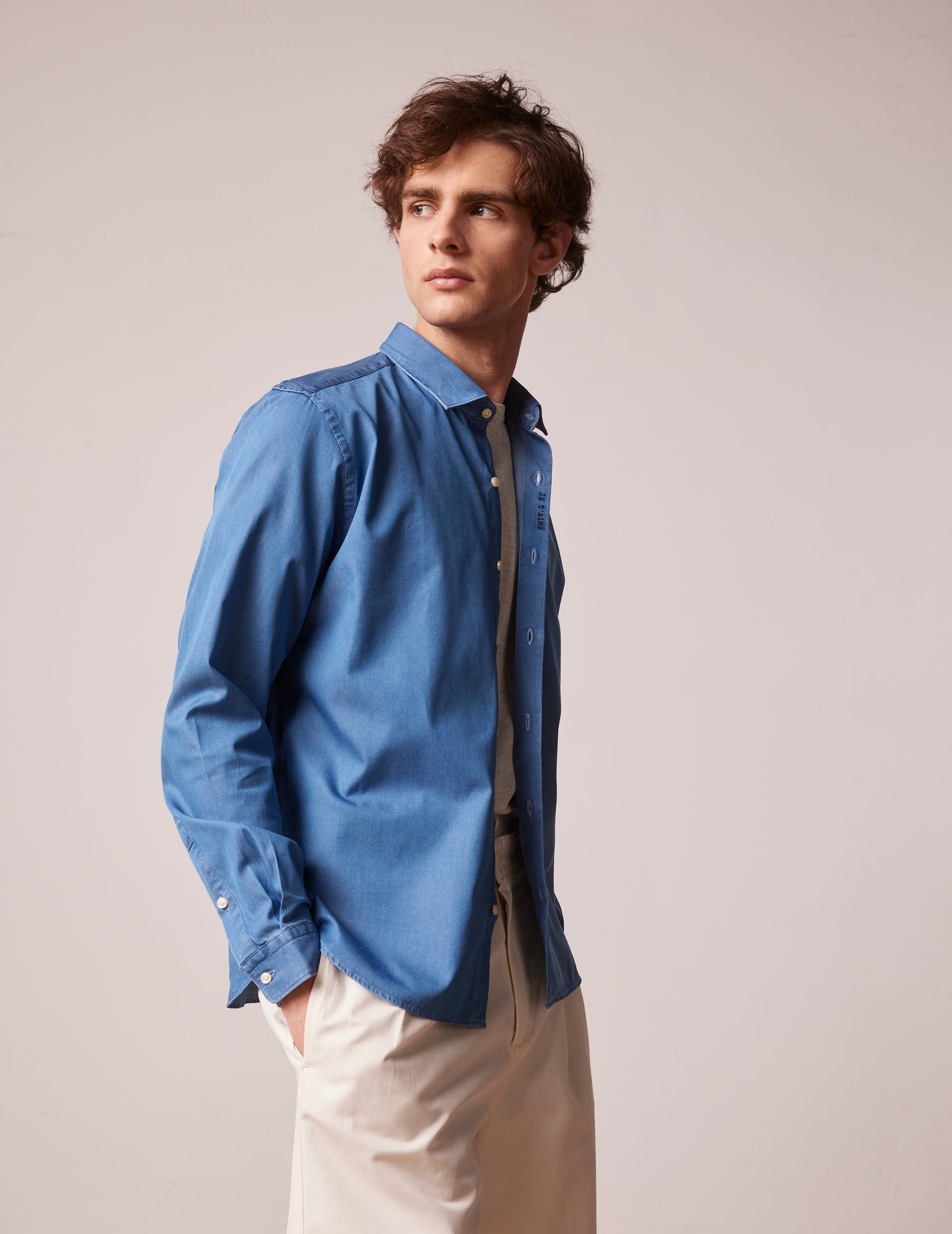 Unisex Blue denim "Je t'aime" shirt - Denim - Figaret Collar