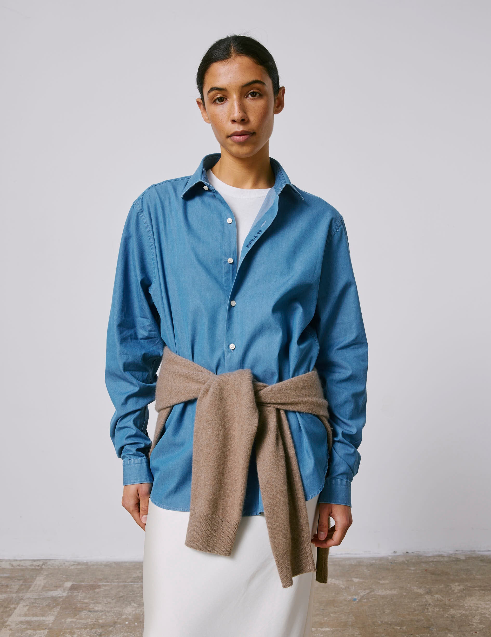 Unisex Blue denim "Je t'aime" shirt - Denim - Figaret Collar