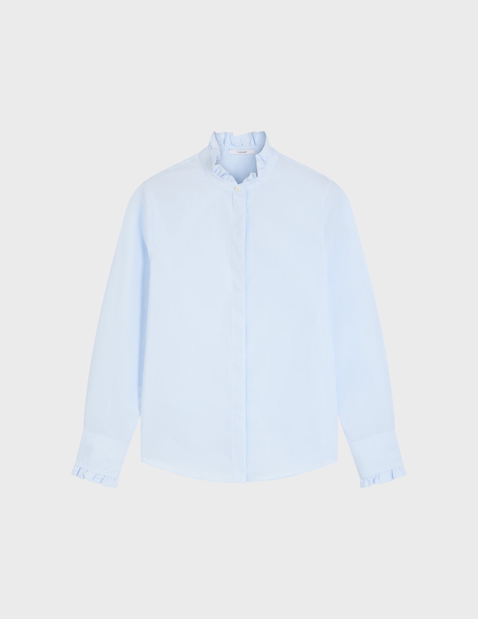Blue Louison shirt with Hidden buttons placket - Poplin - Victorian Collar