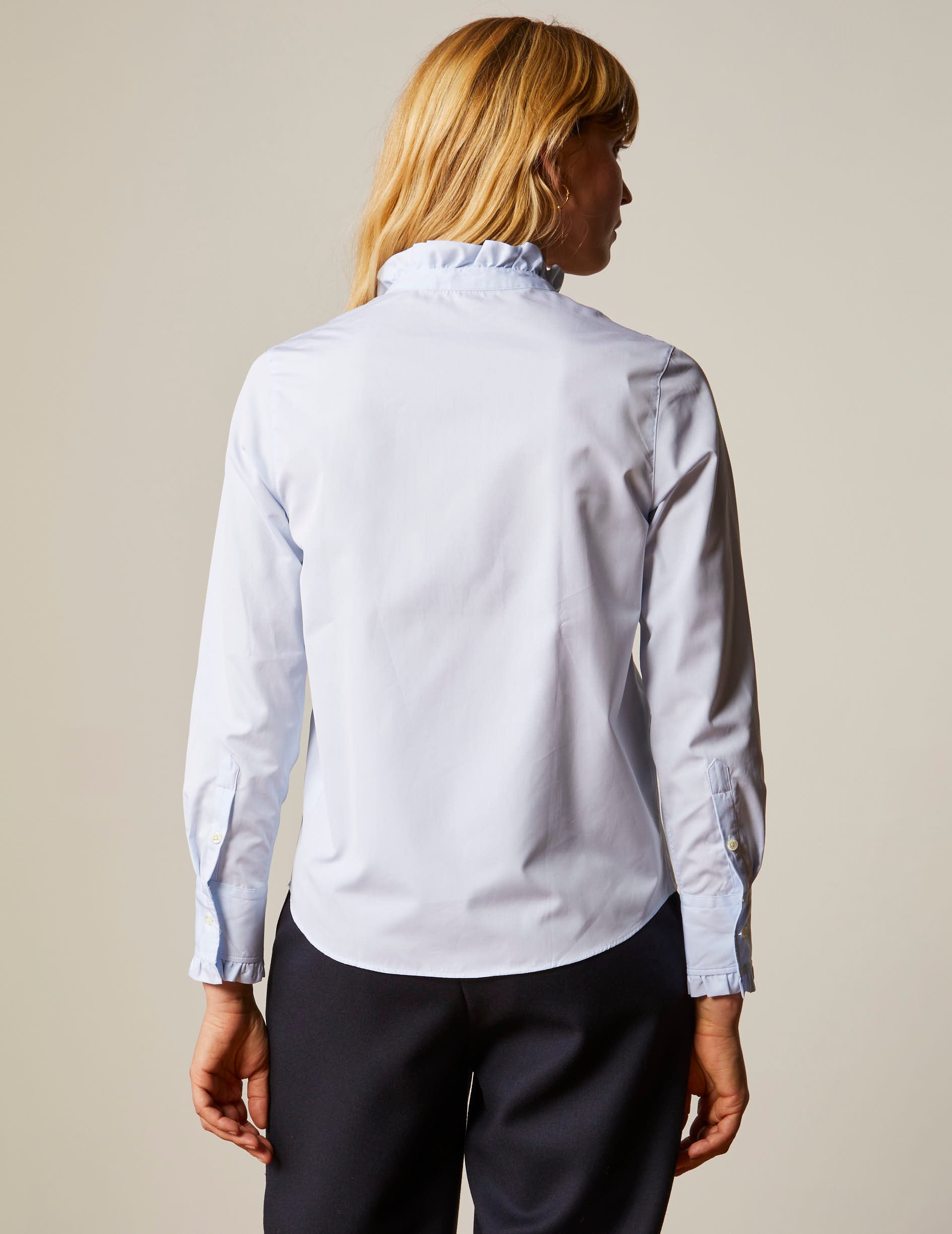 Blue Louison shirt with Hidden buttons placket - Poplin - Victorian Collar