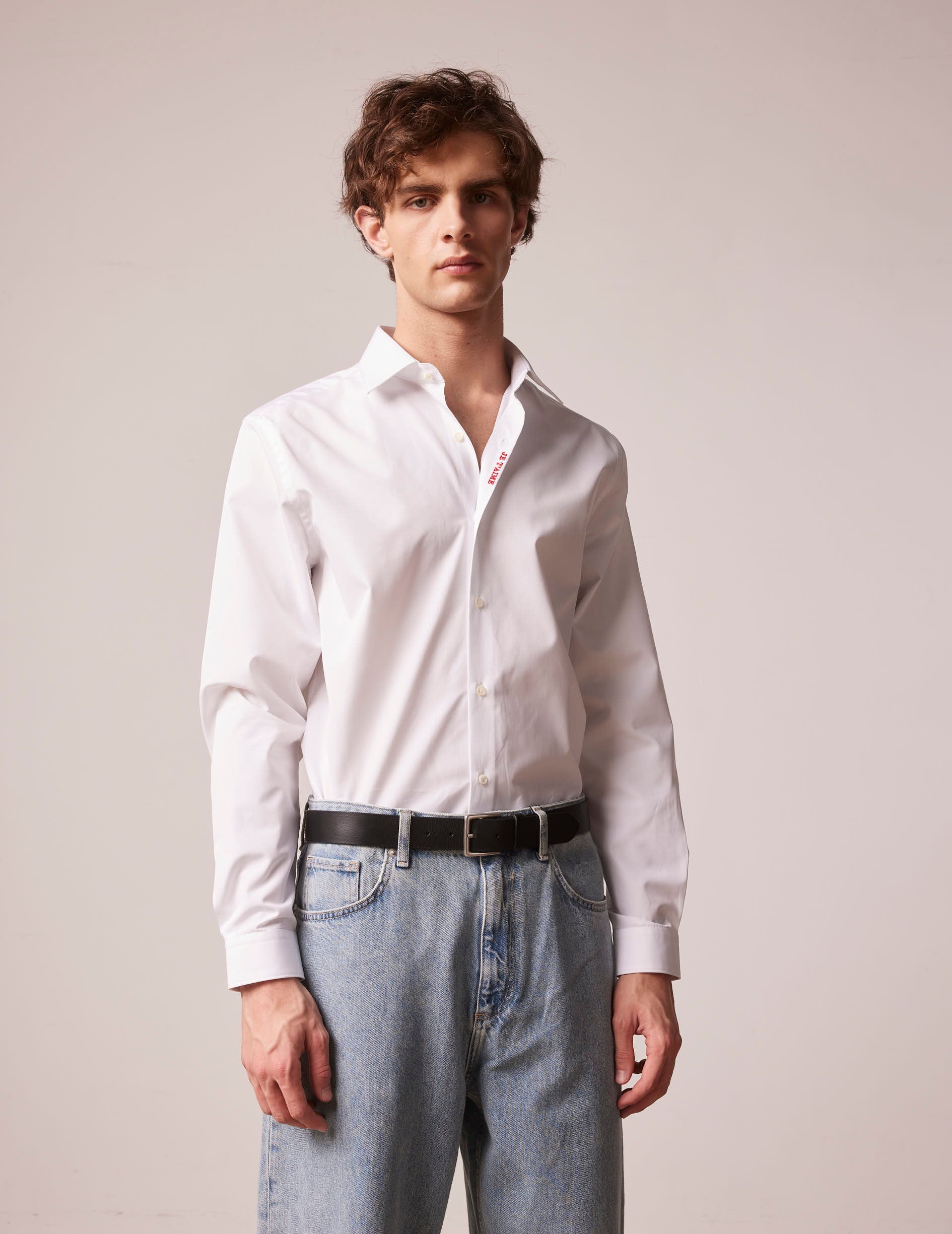Unisex white "Je t'aime" shirt - Poplin - Figaret Collar