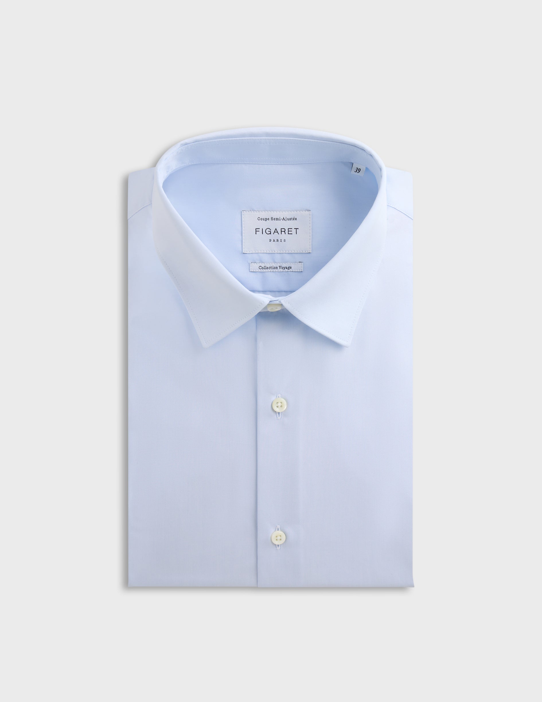 Semi-fitted blue easy-iron shirt - Poplin - Figaret Collar - Easy-iron