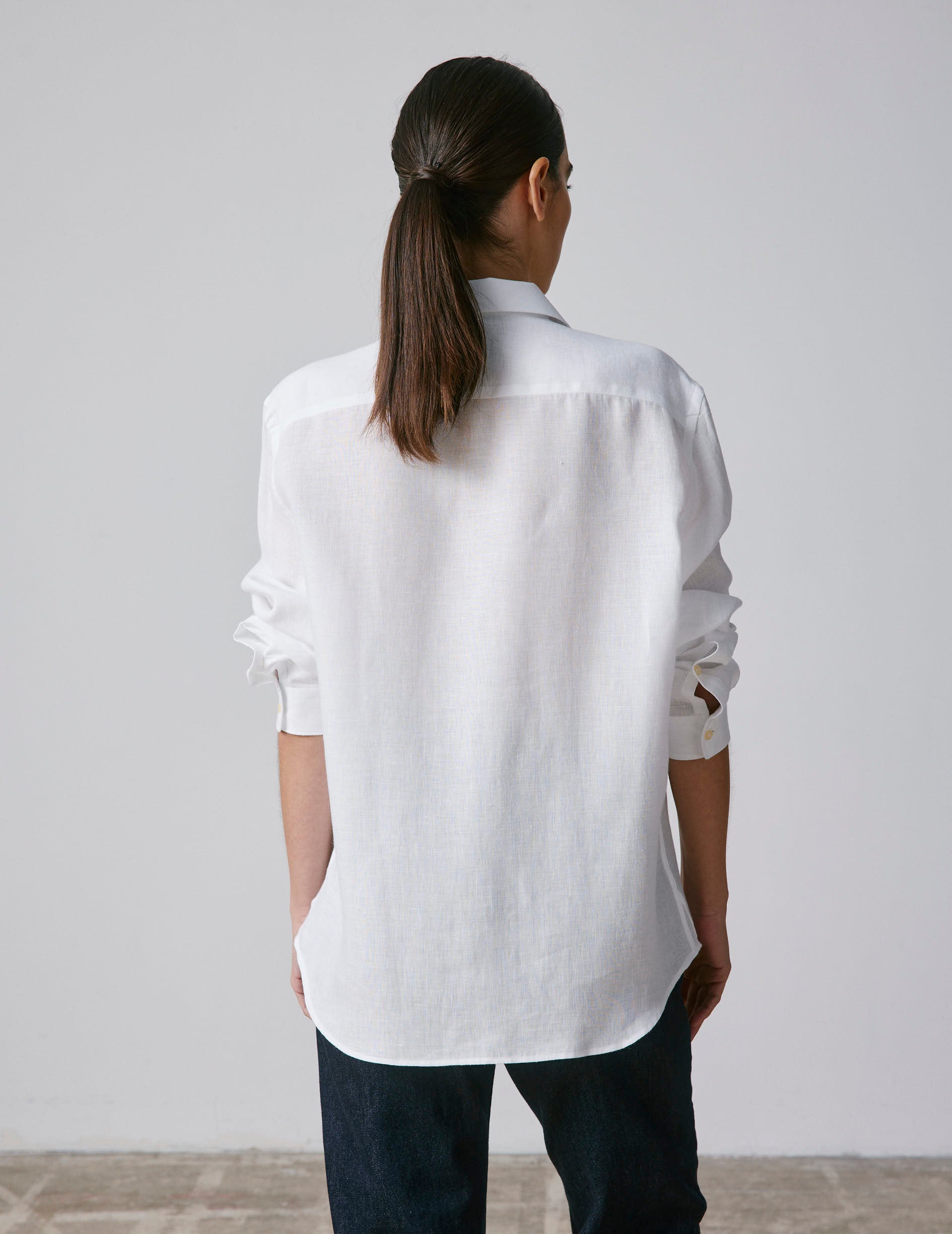 Unisex White linen "Je t'aime" shirt - Linen - Figaret Collar