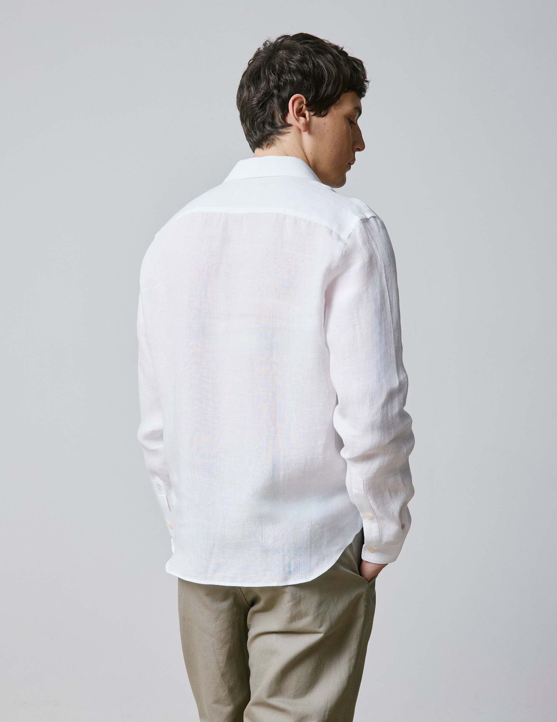 Unisex White linen "Je t'aime" shirt - Linen - Figaret Collar